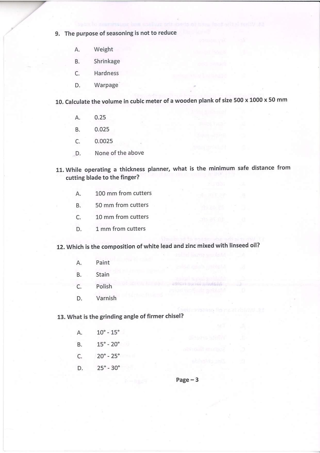 Question Paper of Technician ‘A’ (Carpentry) at BITM, Kolkata (Advertisement No. 4/2022) - Page 3