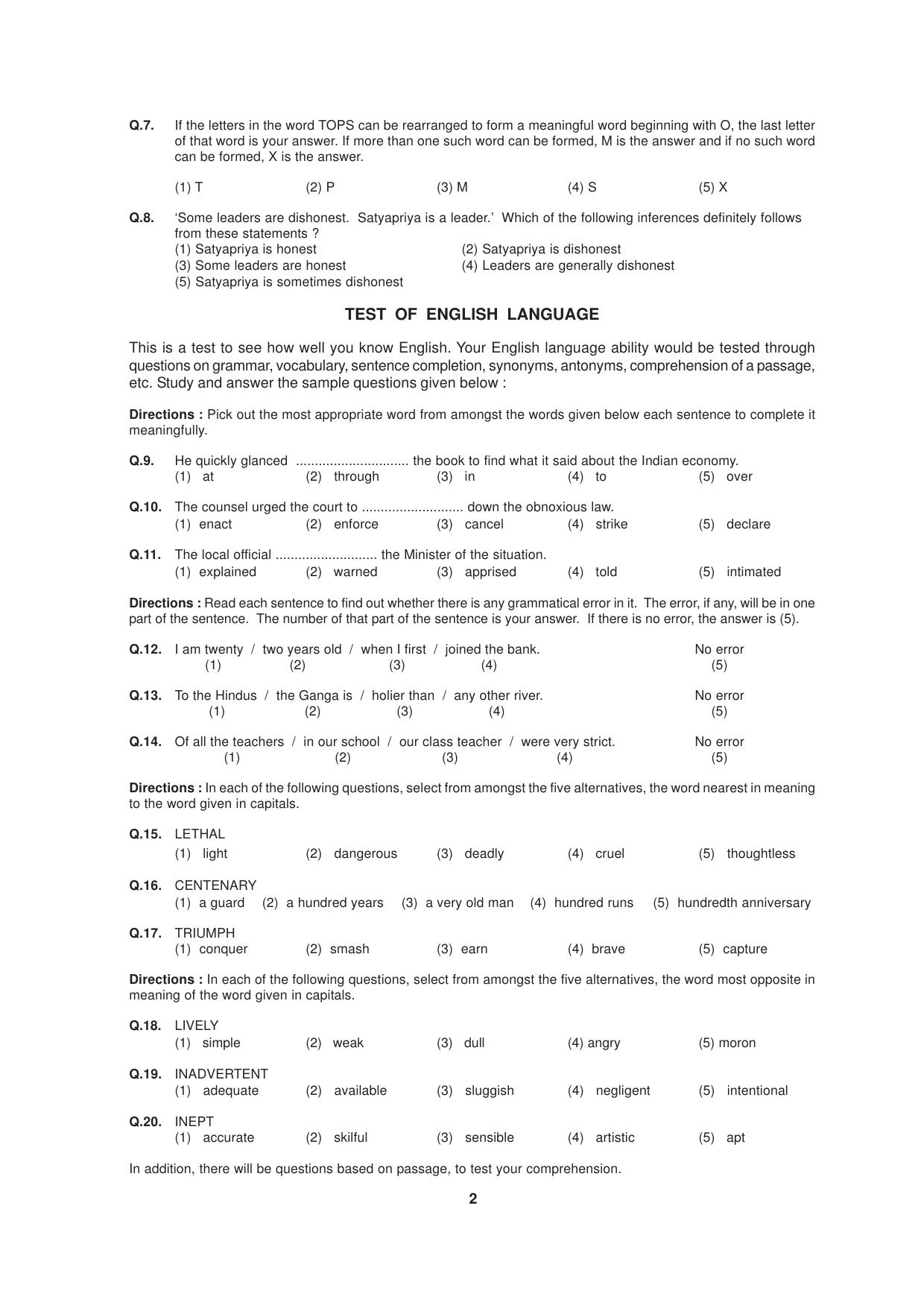 SEBI Officer Sample Question Paper Part 2 - Page 2