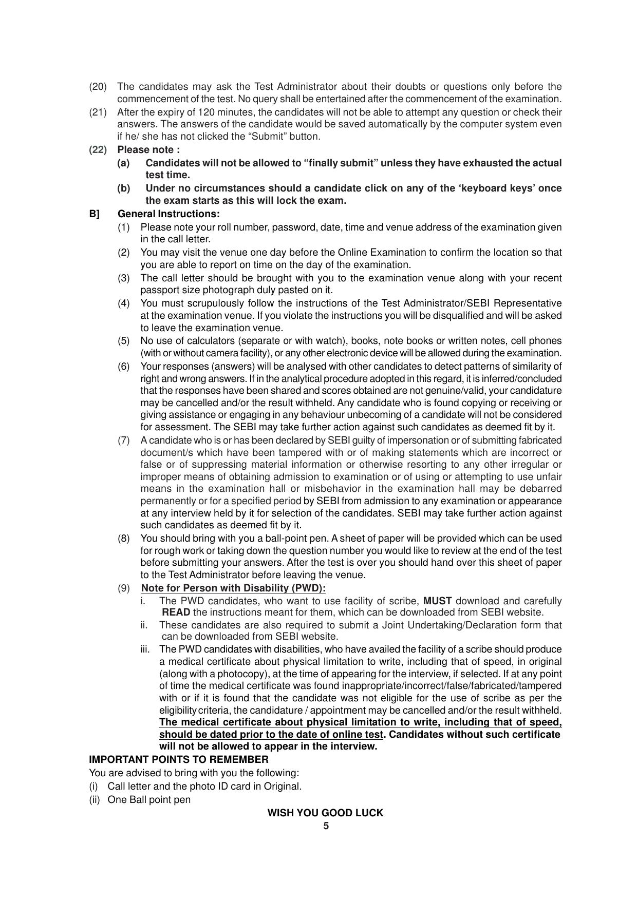 SEBI Officer Sample Question Paper Part 2 - Page 5