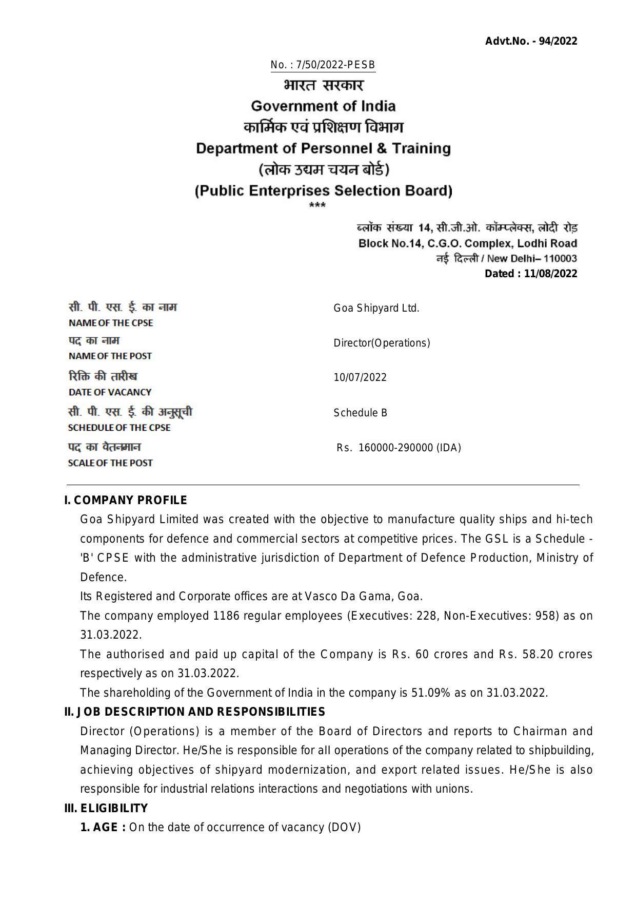 Goa Shipyard Limited Invites Application for Director Recruitment 2022 - Page 3