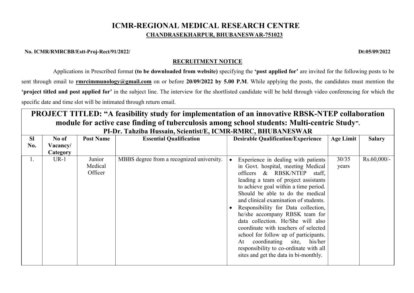 RMRC Bhubaneswar Invites Application for Junior Medical Officer, Project Assistant, More Vacancies Recruitment 2022 - Page 3