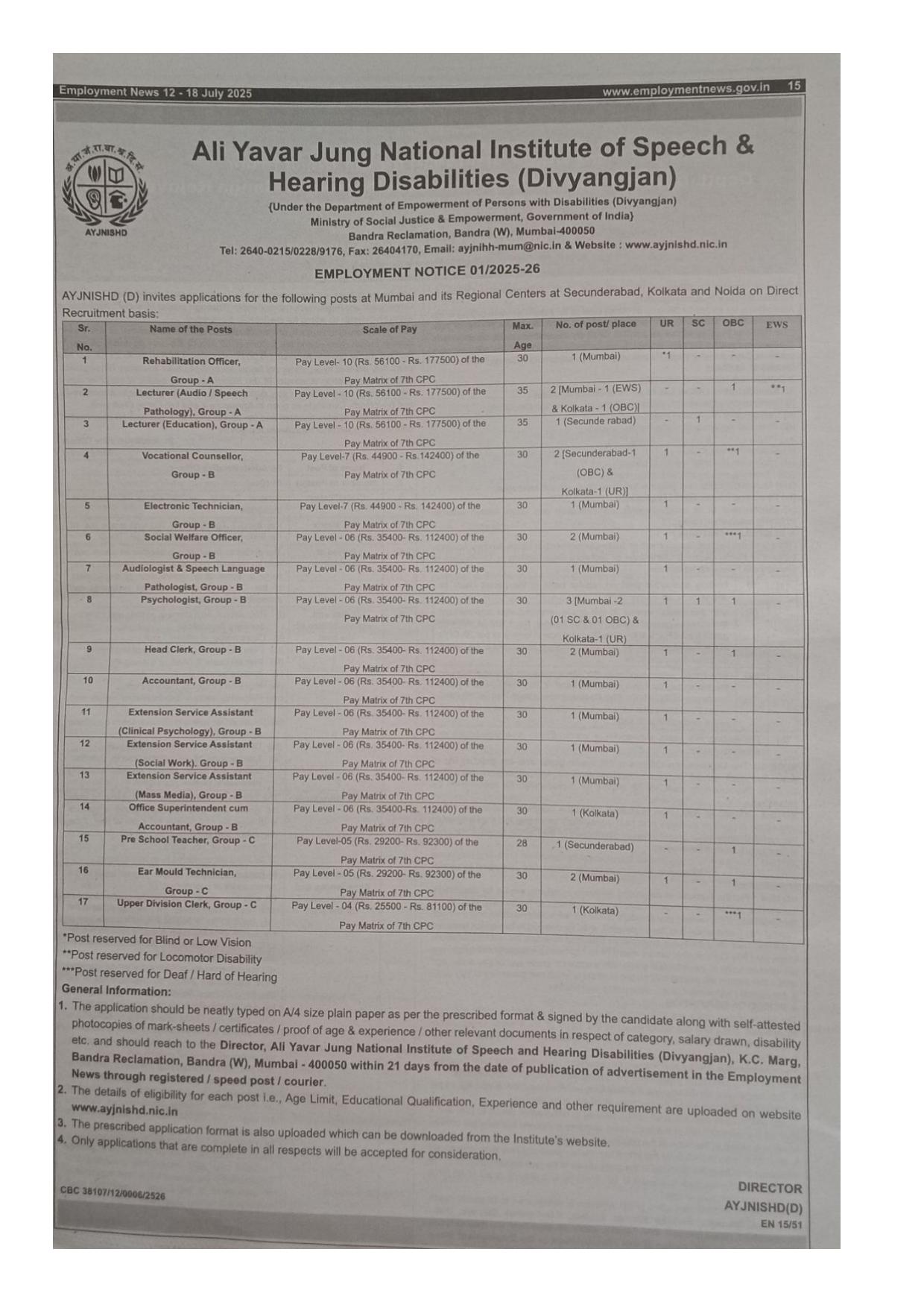 AYJNISHD Head Clerk, Accountant and Various Posts Recruitment 2025 - Page 1