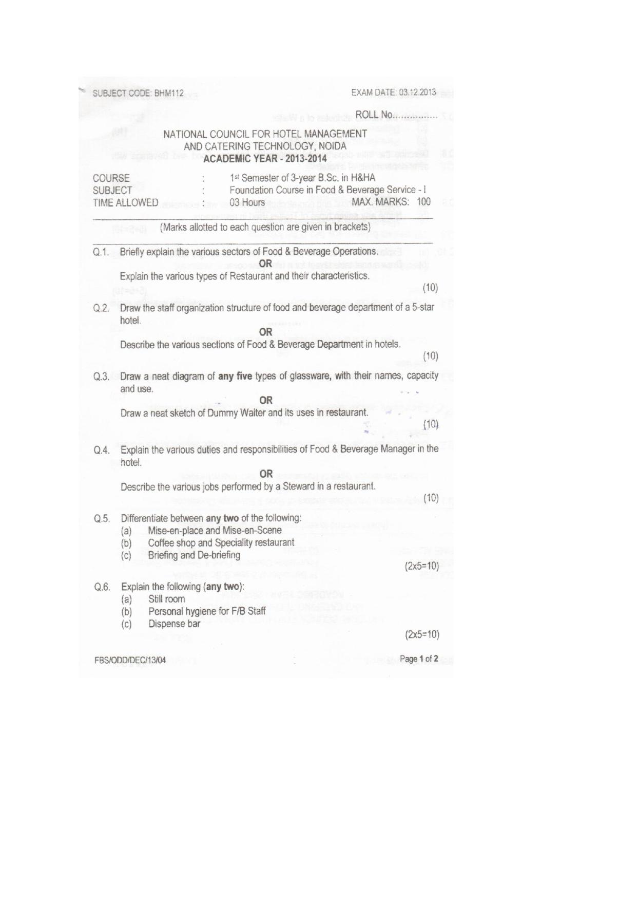 VCRC Catering & Hospitality Management Sample Paper - Page 3