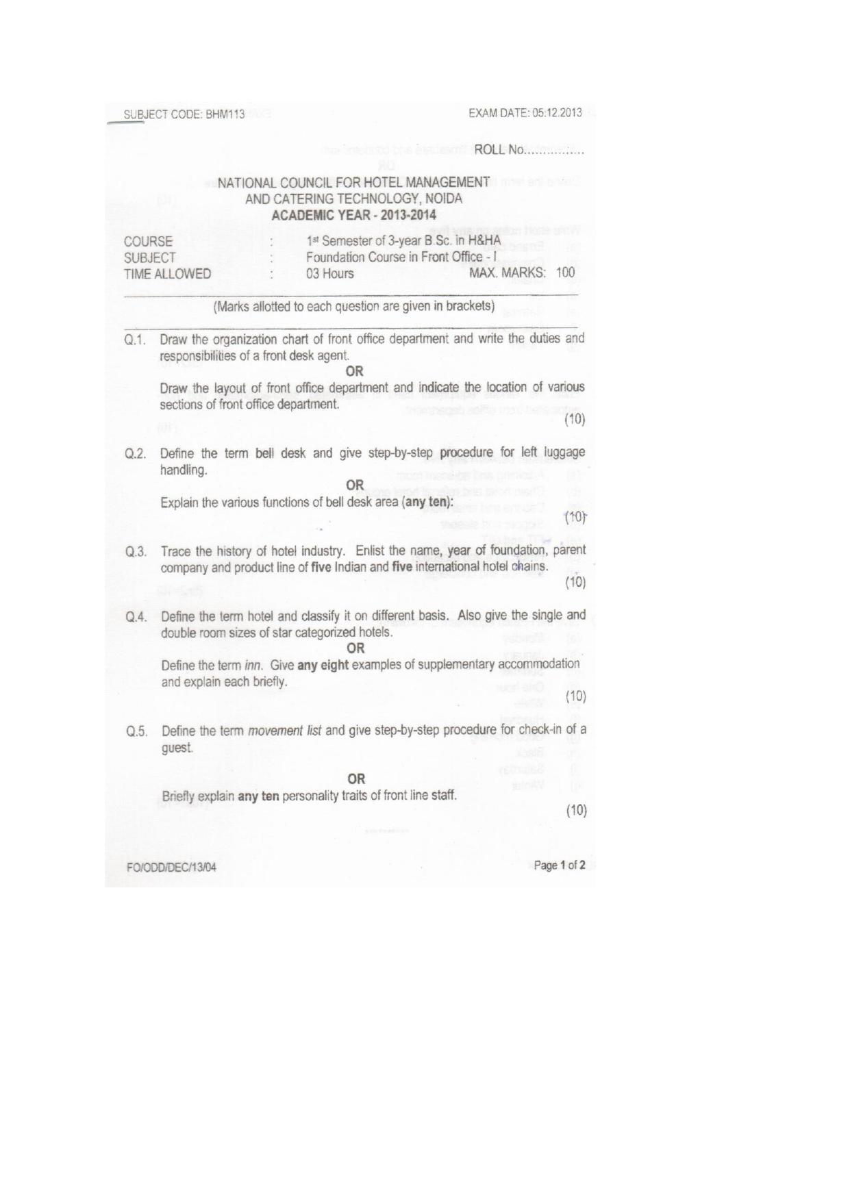 VCRC Catering & Hospitality Management Sample Paper - Page 7