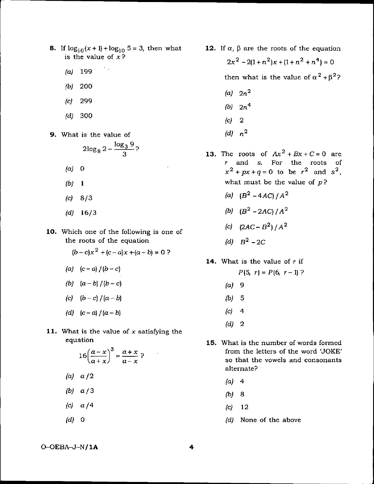 Odisha Junior Clerk Question Paper - General Mathematics - Page 4