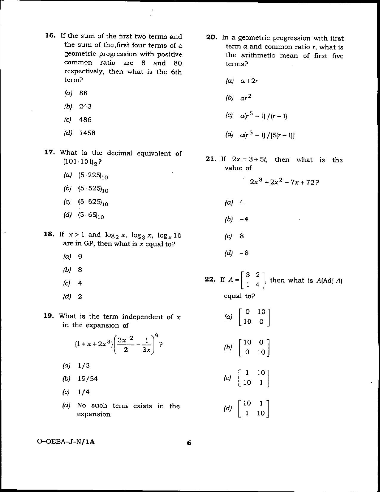 Odisha Junior Clerk Question Paper - General Mathematics - Page 6