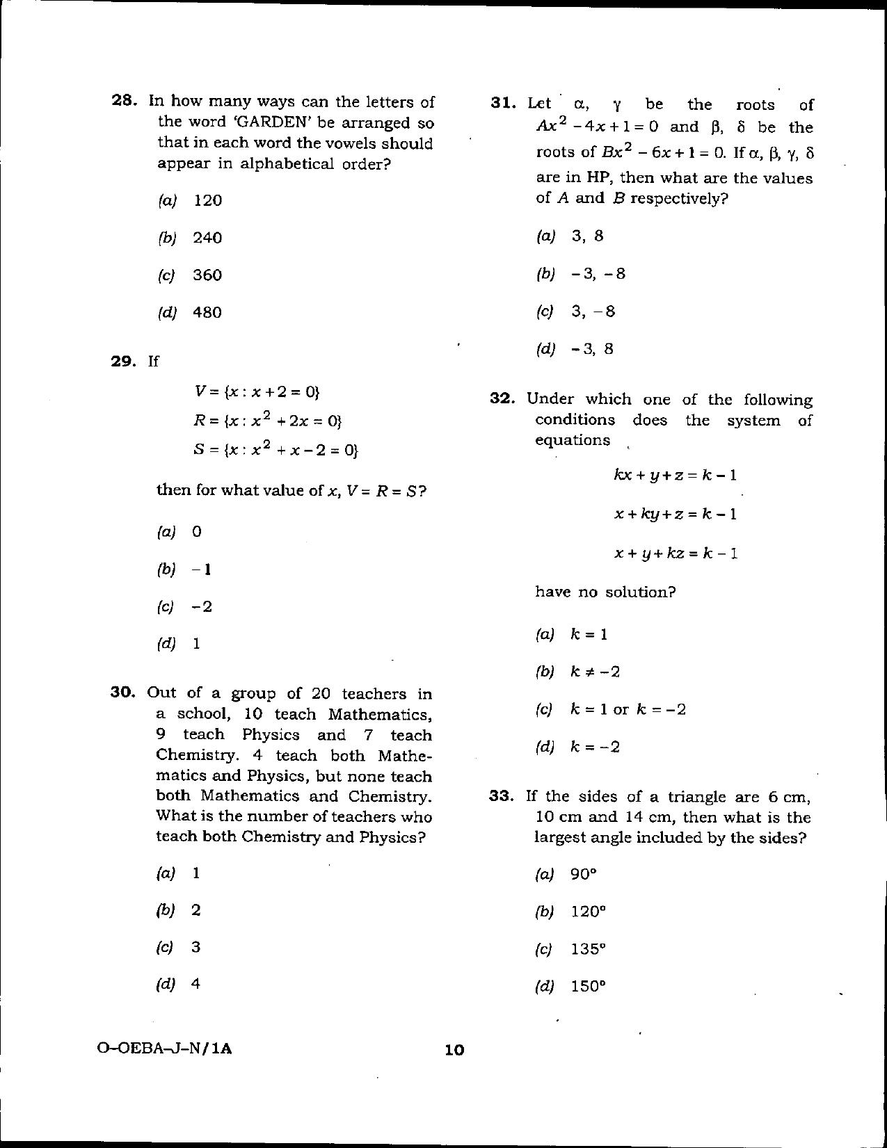 Odisha Junior Clerk Question Paper - General Mathematics - Page 10