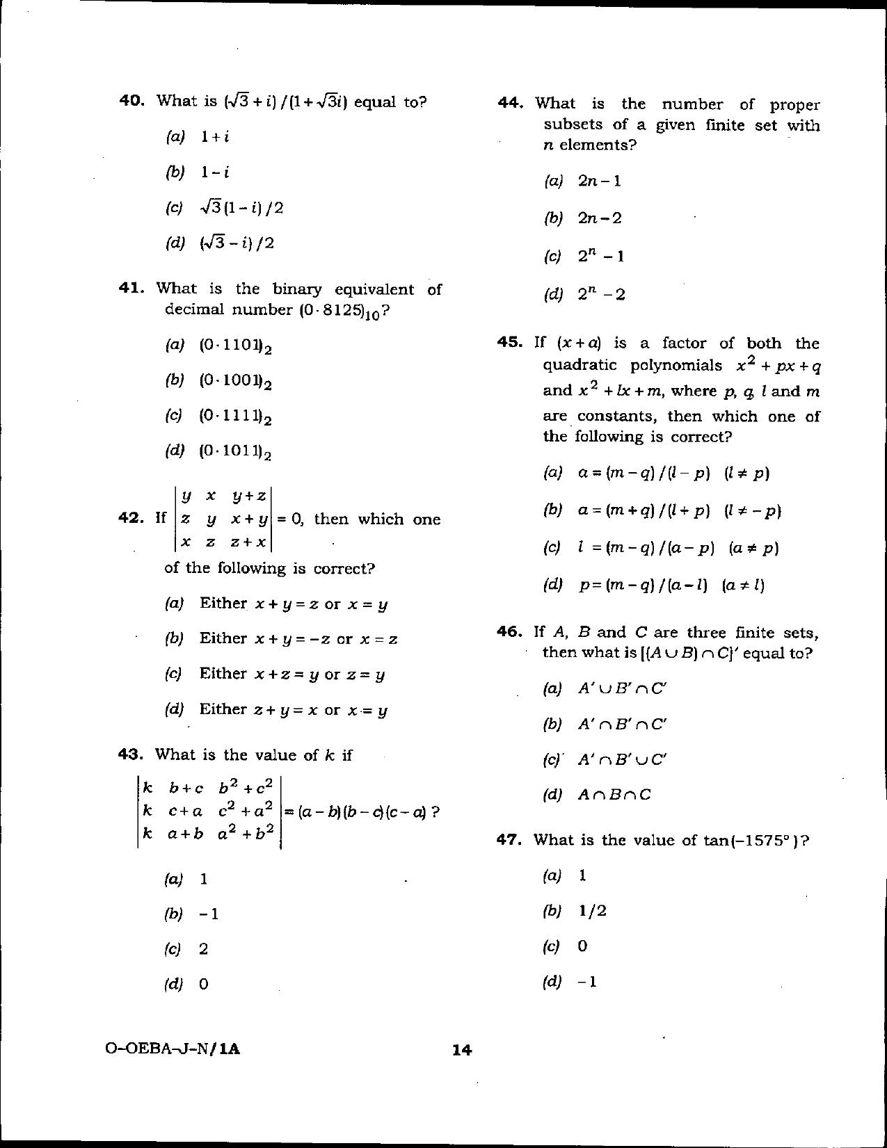 Odisha Junior Clerk Question Paper - General Mathematics - Page 14