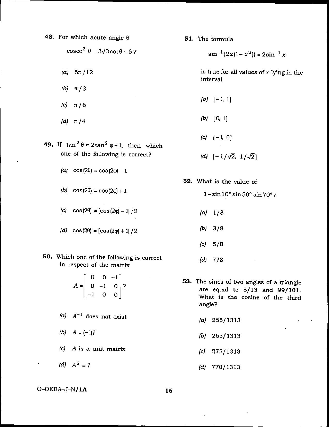 Odisha Junior Clerk Question Paper - General Mathematics - Page 16