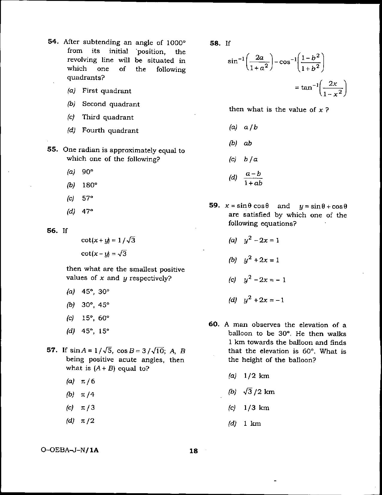 Odisha Junior Clerk Question Paper - General Mathematics - Page 18