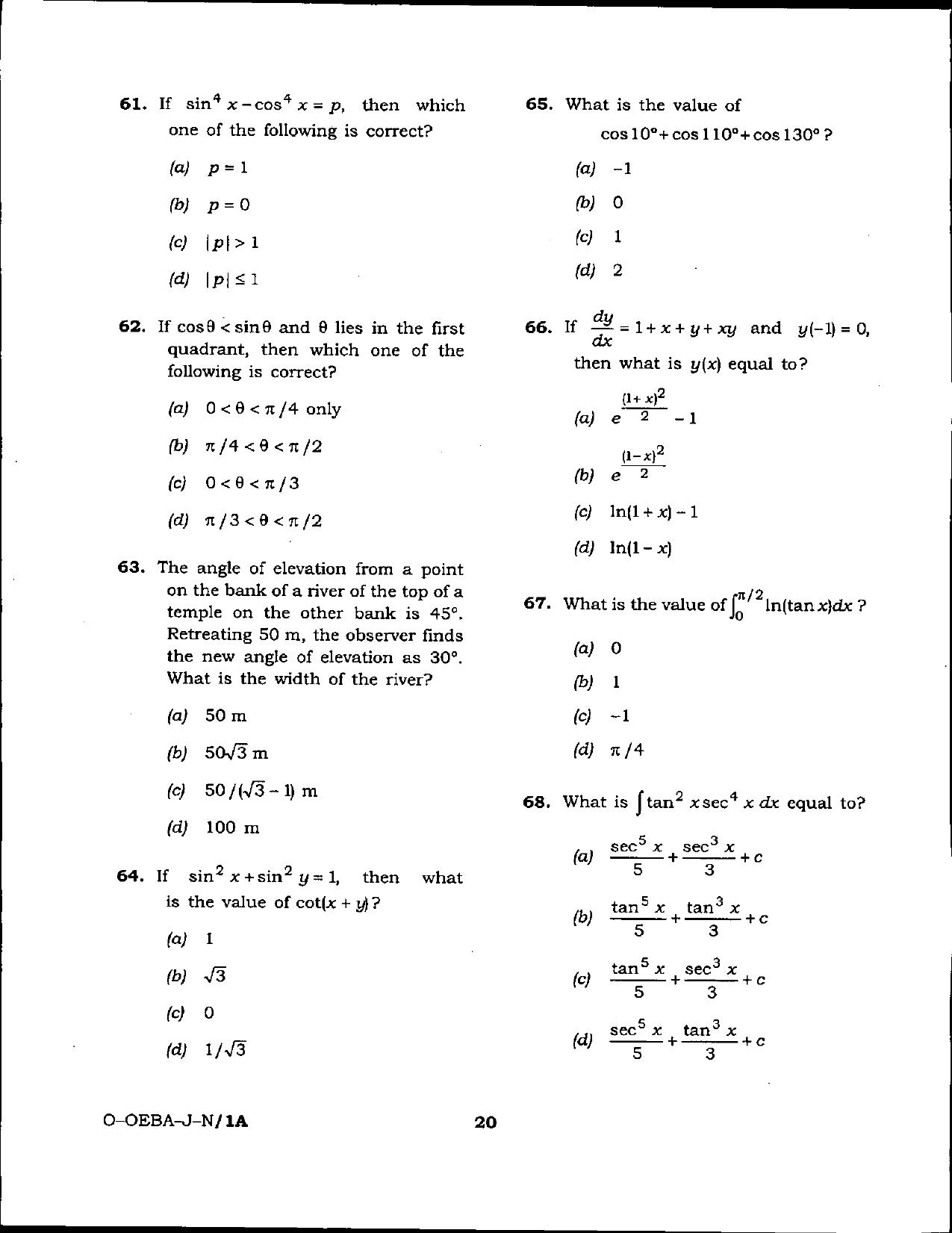 Odisha Junior Clerk Question Paper - General Mathematics - Page 20