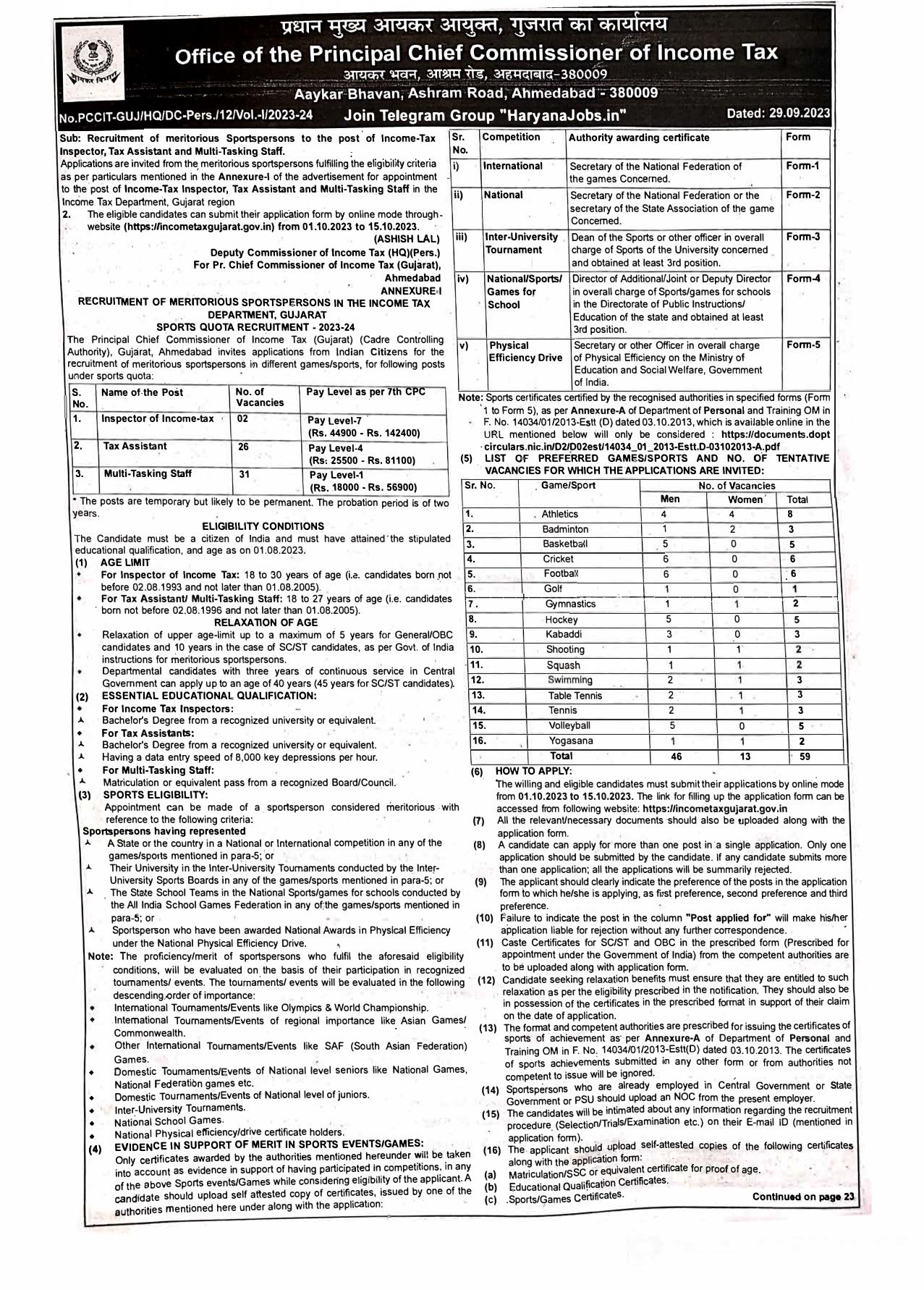 Income Tax Department Tax Assistant, Multi-Tasking Staff (MTS), Inspector Recruitment 2023 - Page 2