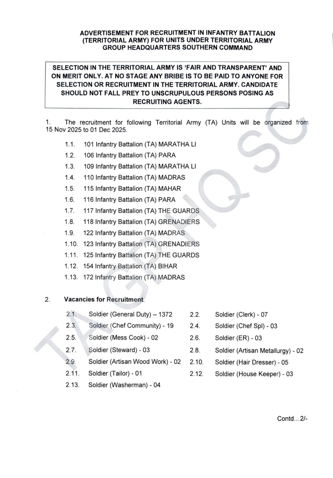 Territorial Army 1426 Soldier Recruitment 2025 - Page 1