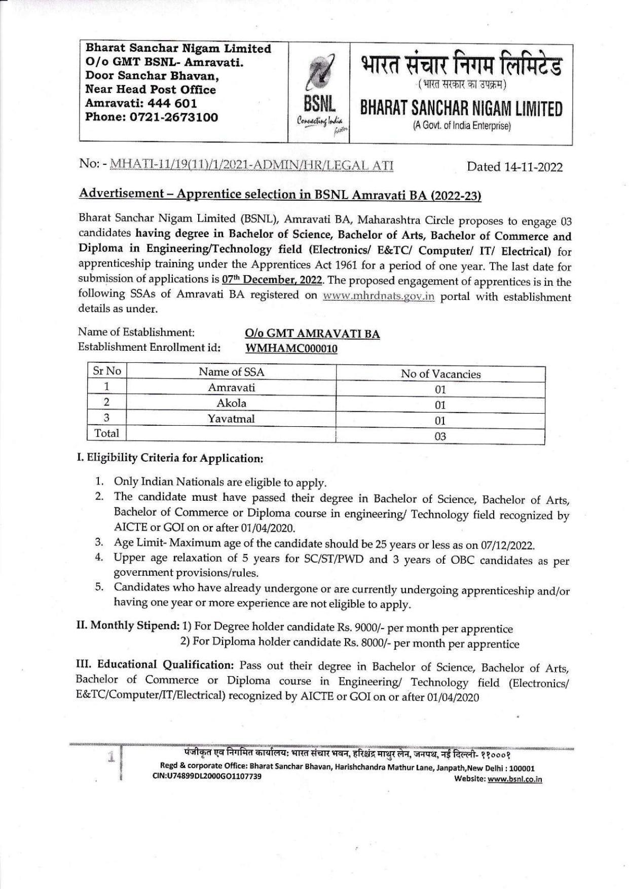 BSNL Invites Application for Apprentice Recruitment 2022 - Page 3