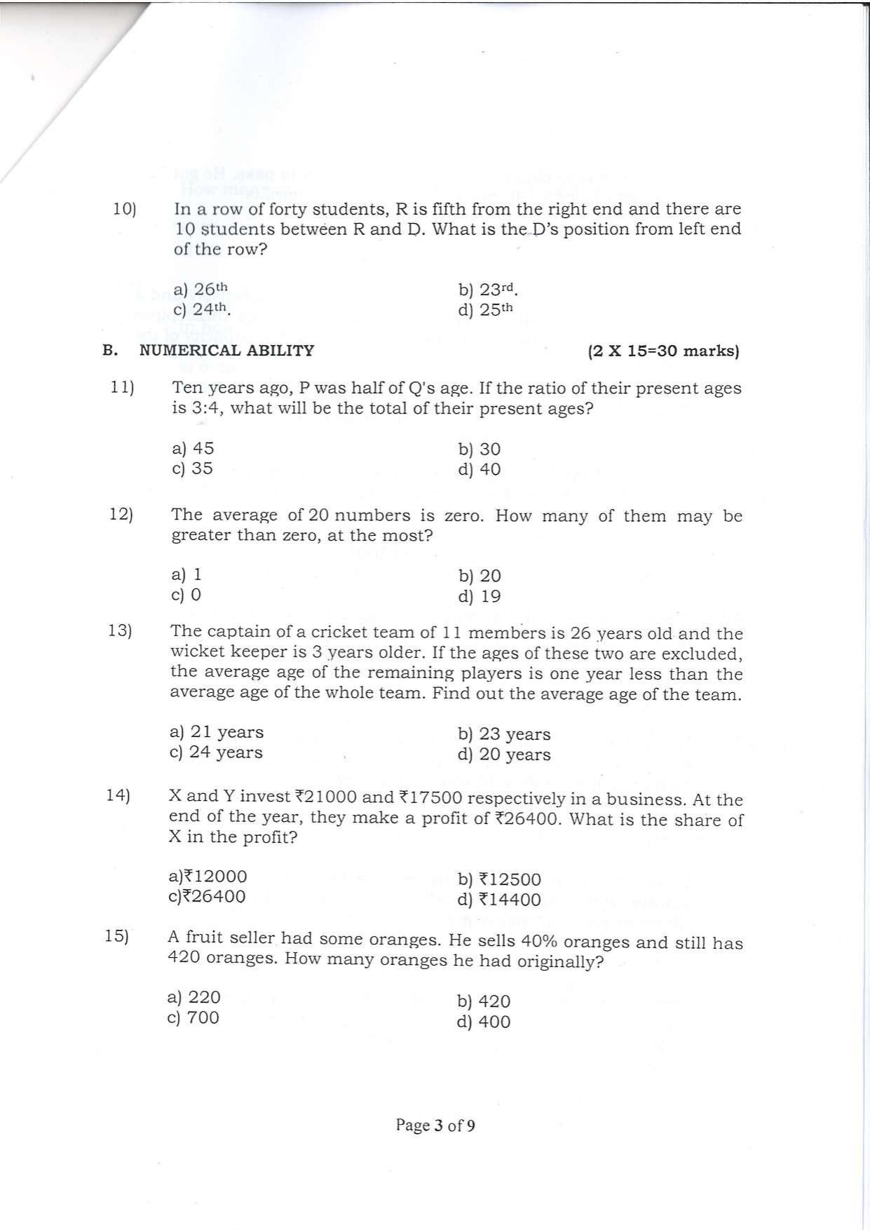 Question Paper of Office Assistant Grade III at SSC, Patna - Page 3