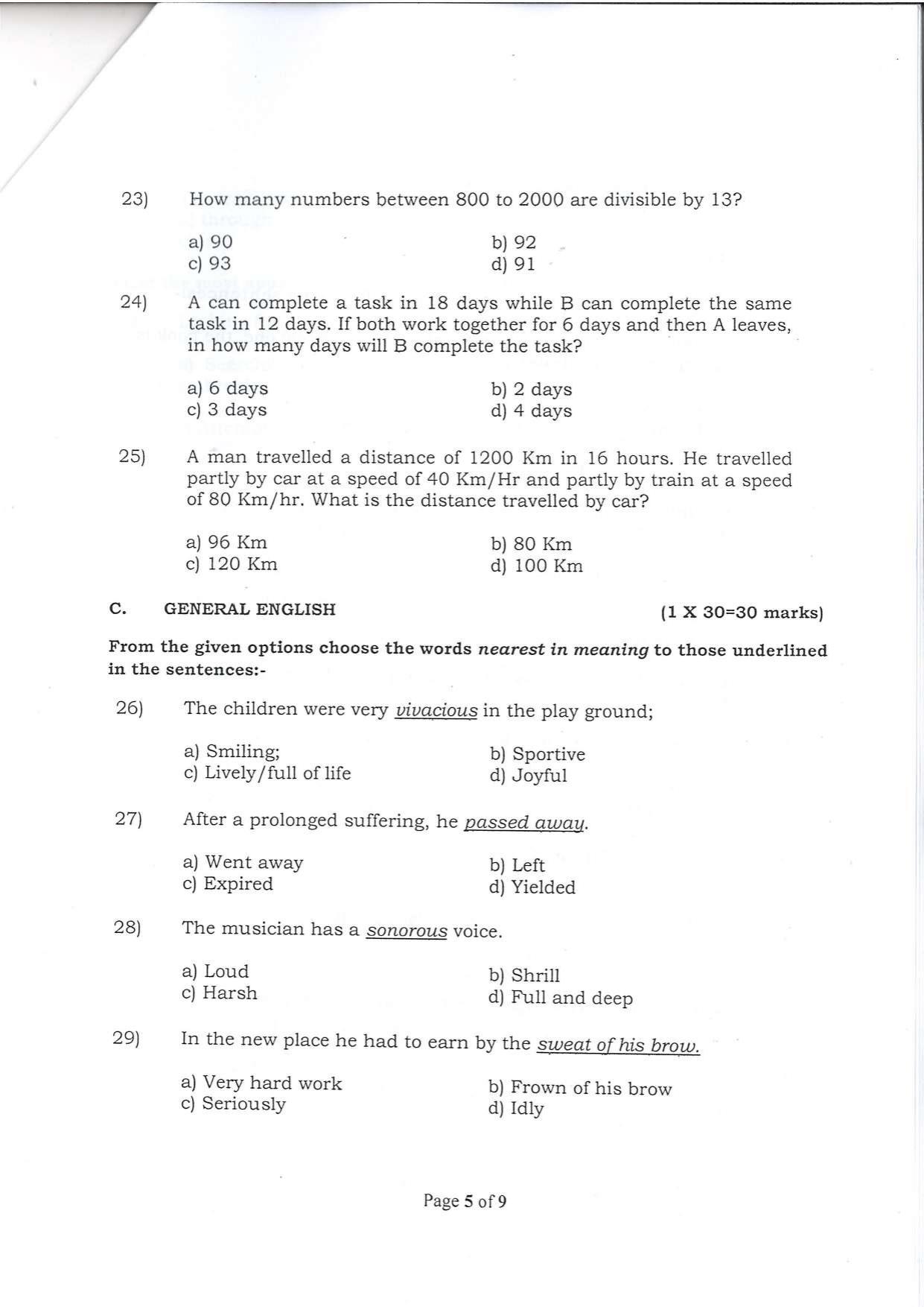 Question Paper of Office Assistant Grade III at SSC, Patna - Page 5