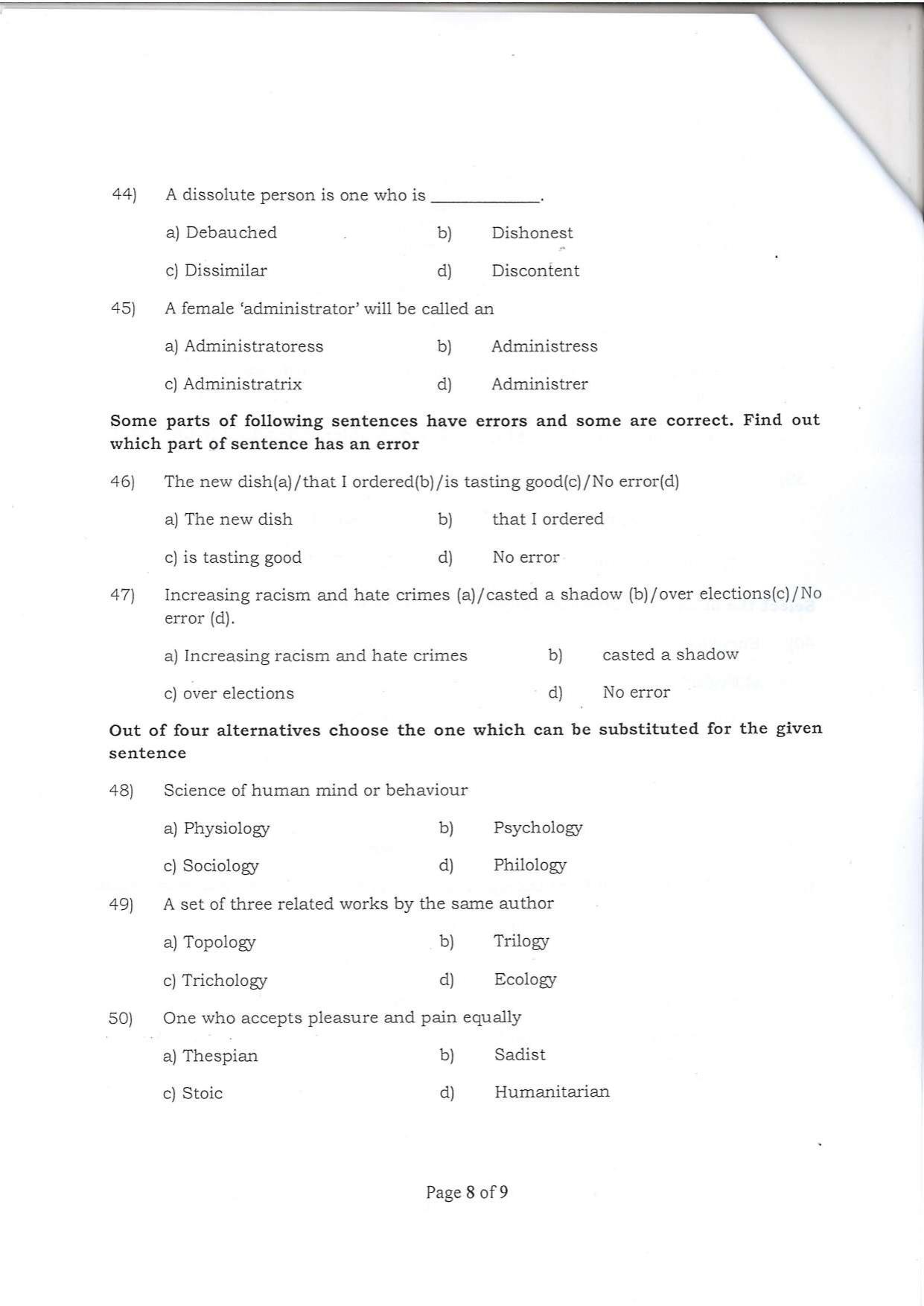 Question Paper of Office Assistant Grade III at SSC, Patna - Page 8