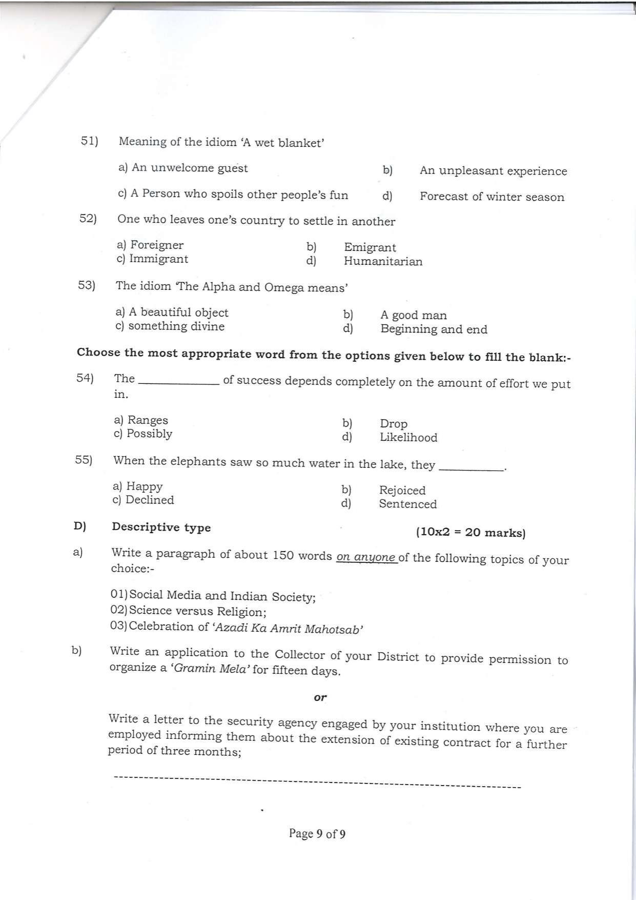 Question Paper of Office Assistant Grade III at SSC, Patna - Page 9