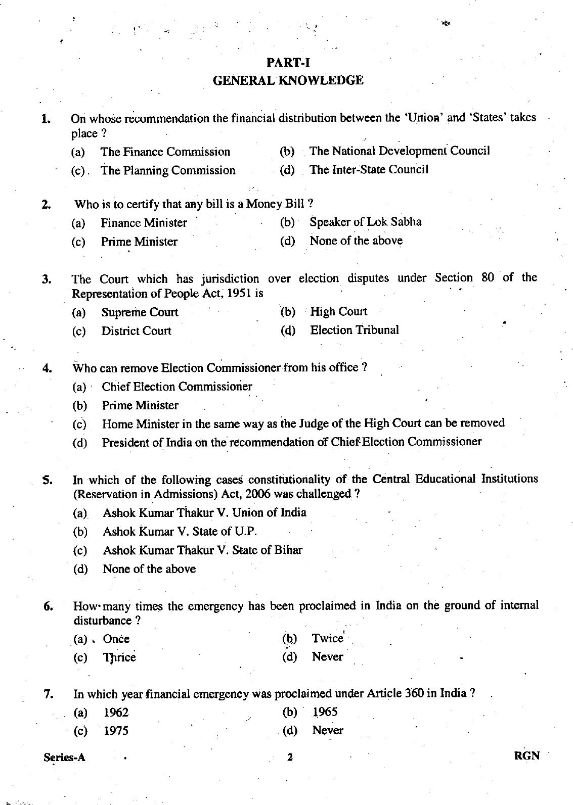 Uttarakhand Judicial Service Civil Judge (Junior Division) Exam-2009 Pre Examination  - Page 2