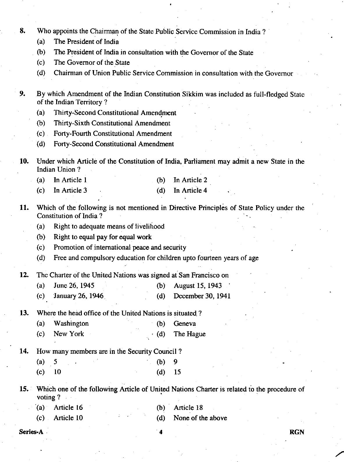 Uttarakhand Judicial Service Civil Judge (Junior Division) Exam-2009 Pre Examination  - Page 4