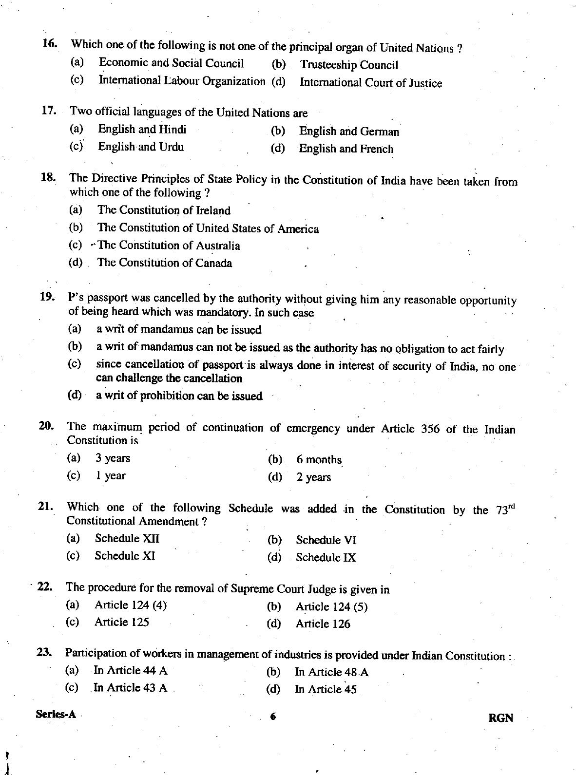 Uttarakhand Judicial Service Civil Judge (Junior Division) Exam-2009 Pre Examination  - Page 6