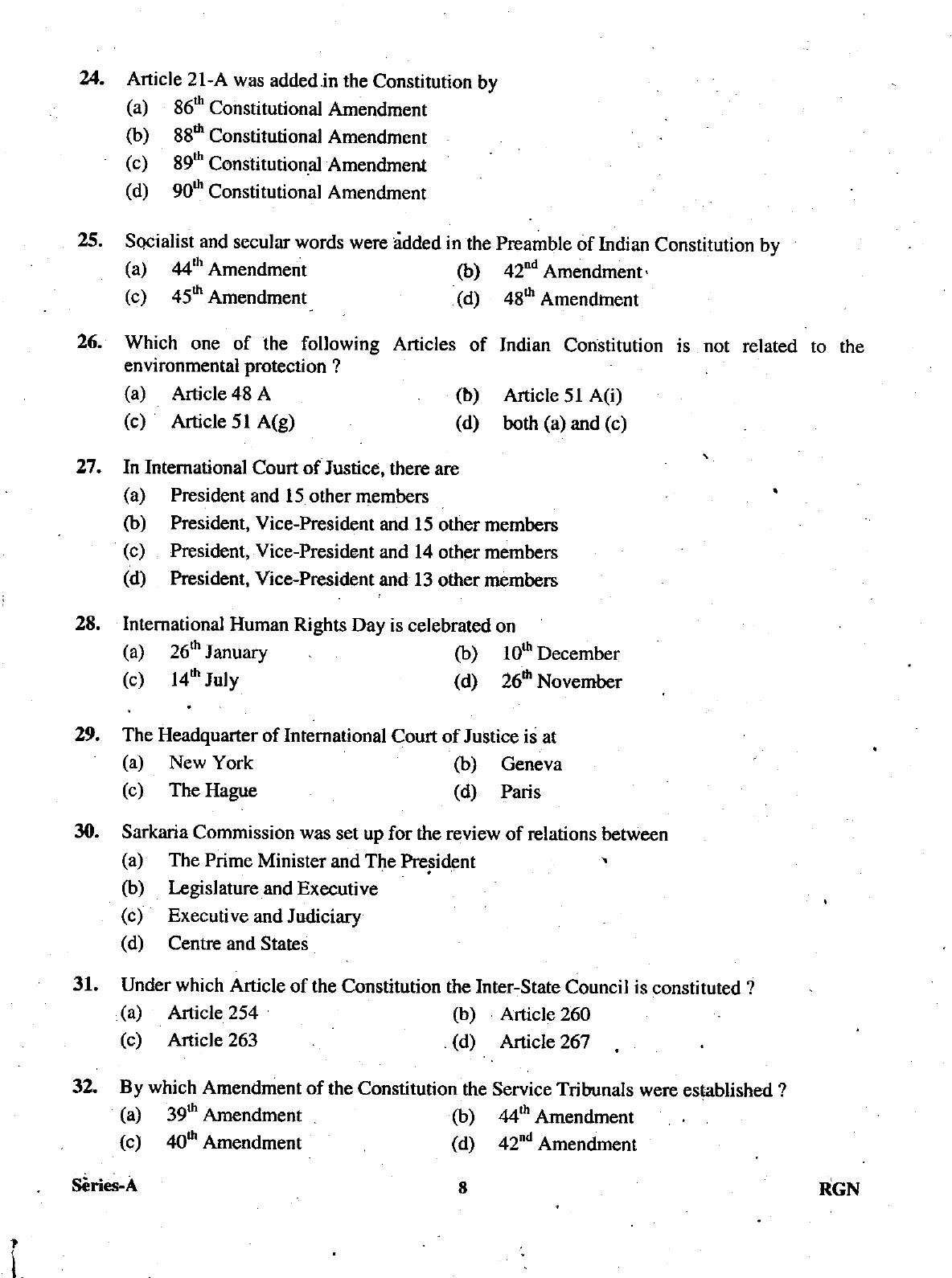 Uttarakhand Judicial Service Civil Judge (Junior Division) Exam-2009 Pre Examination  - Page 8