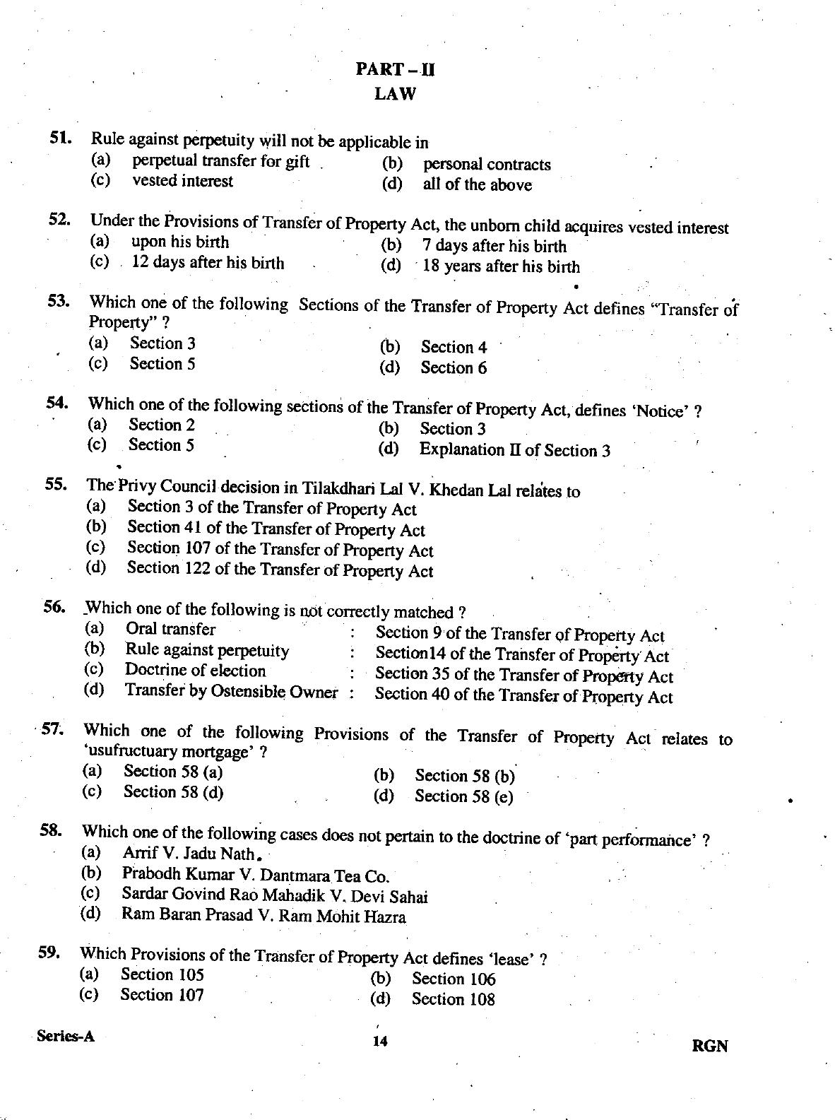 Uttarakhand Judicial Service Civil Judge (Junior Division) Exam-2009 Pre Examination  - Page 14