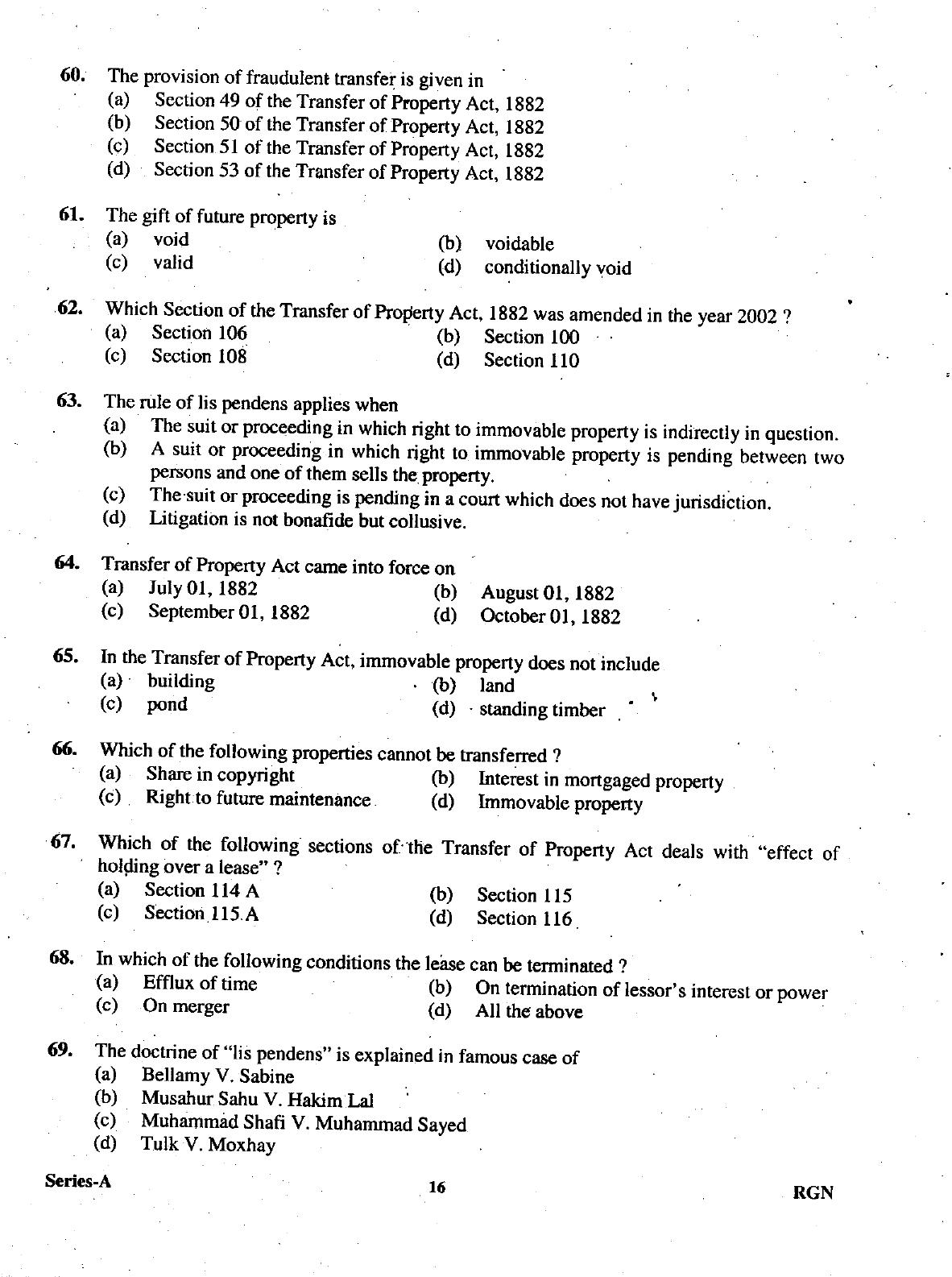Uttarakhand Judicial Service Civil Judge (Junior Division) Exam-2009 Pre Examination  - Page 16