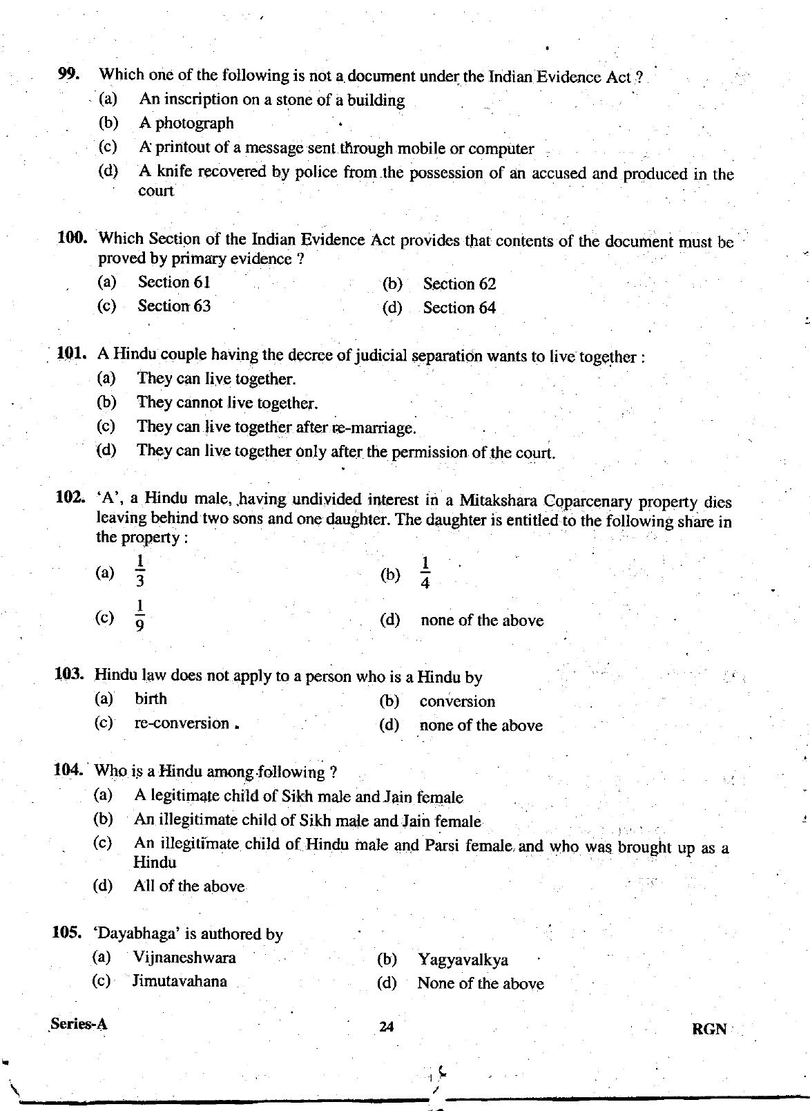 Uttarakhand Judicial Service Civil Judge (Junior Division) Exam-2009 Pre Examination  - Page 24