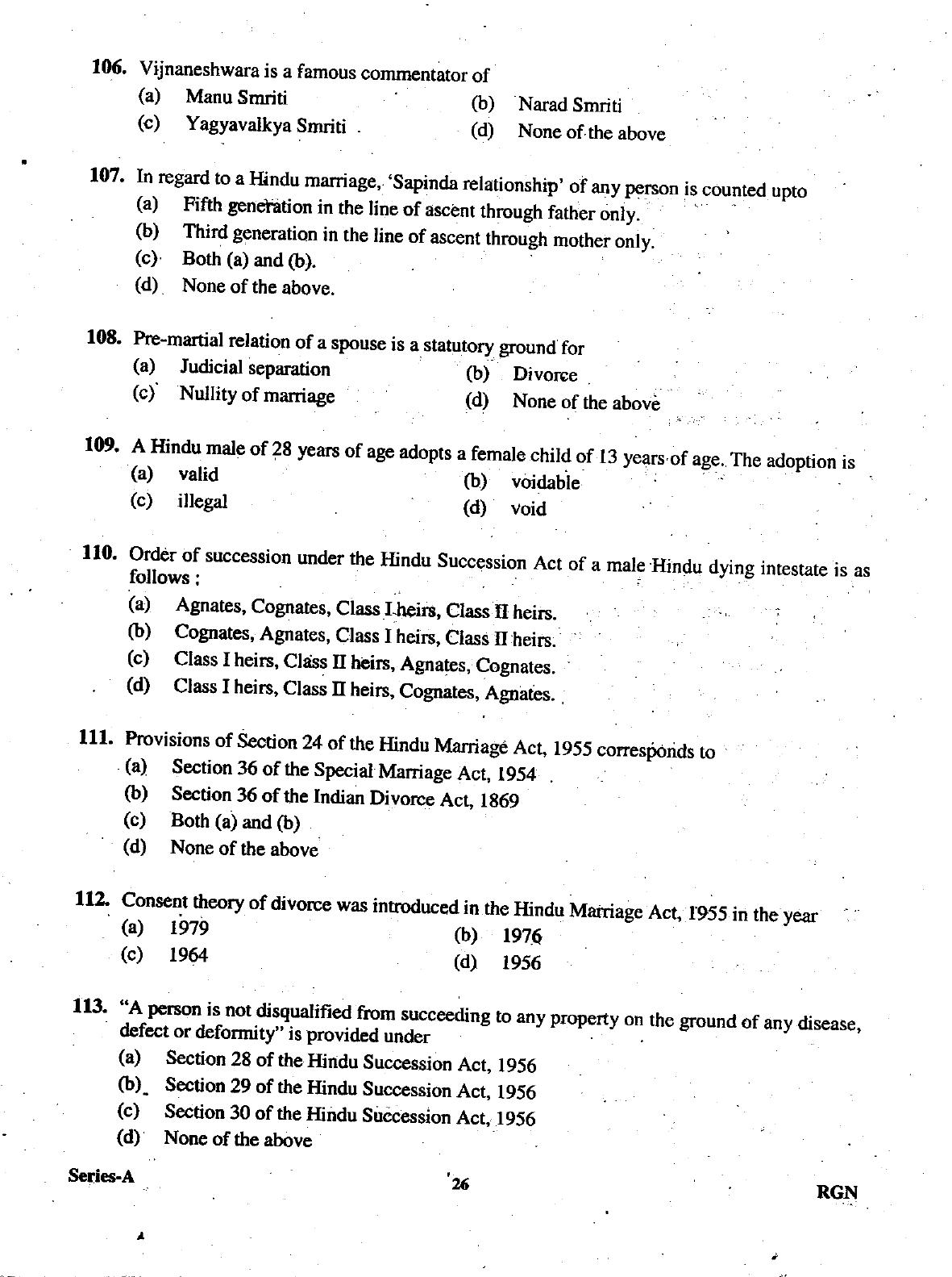 Uttarakhand Judicial Service Civil Judge (Junior Division) Exam-2009 Pre Examination  - Page 26