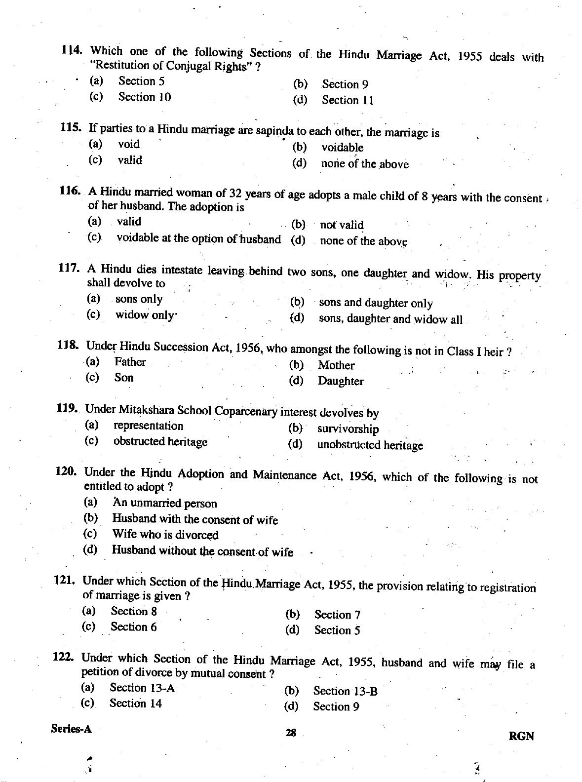 Uttarakhand Judicial Service Civil Judge (Junior Division) Exam-2009 Pre Examination  - Page 28