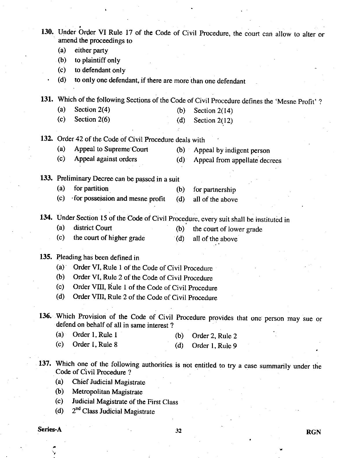Uttarakhand Judicial Service Civil Judge (Junior Division) Exam-2009 Pre Examination  - Page 32
