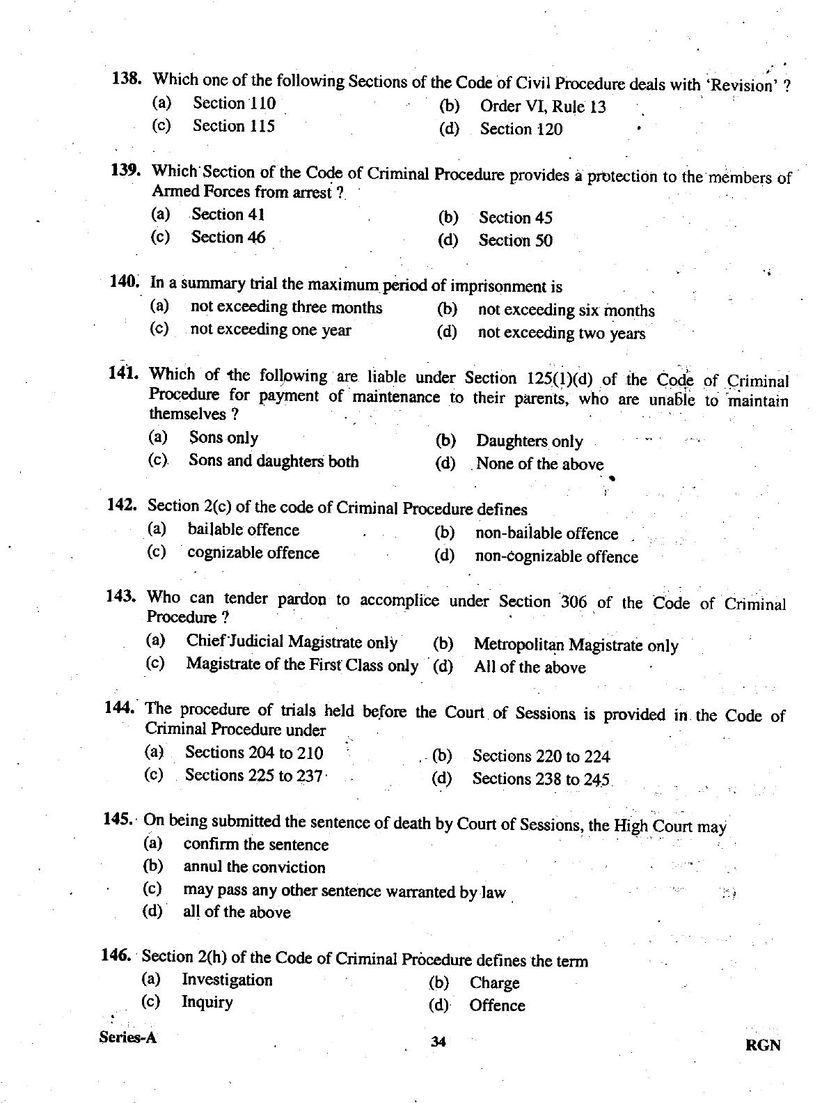 Uttarakhand Judicial Service Civil Judge (Junior Division) Exam-2009 Pre Examination  - Page 34