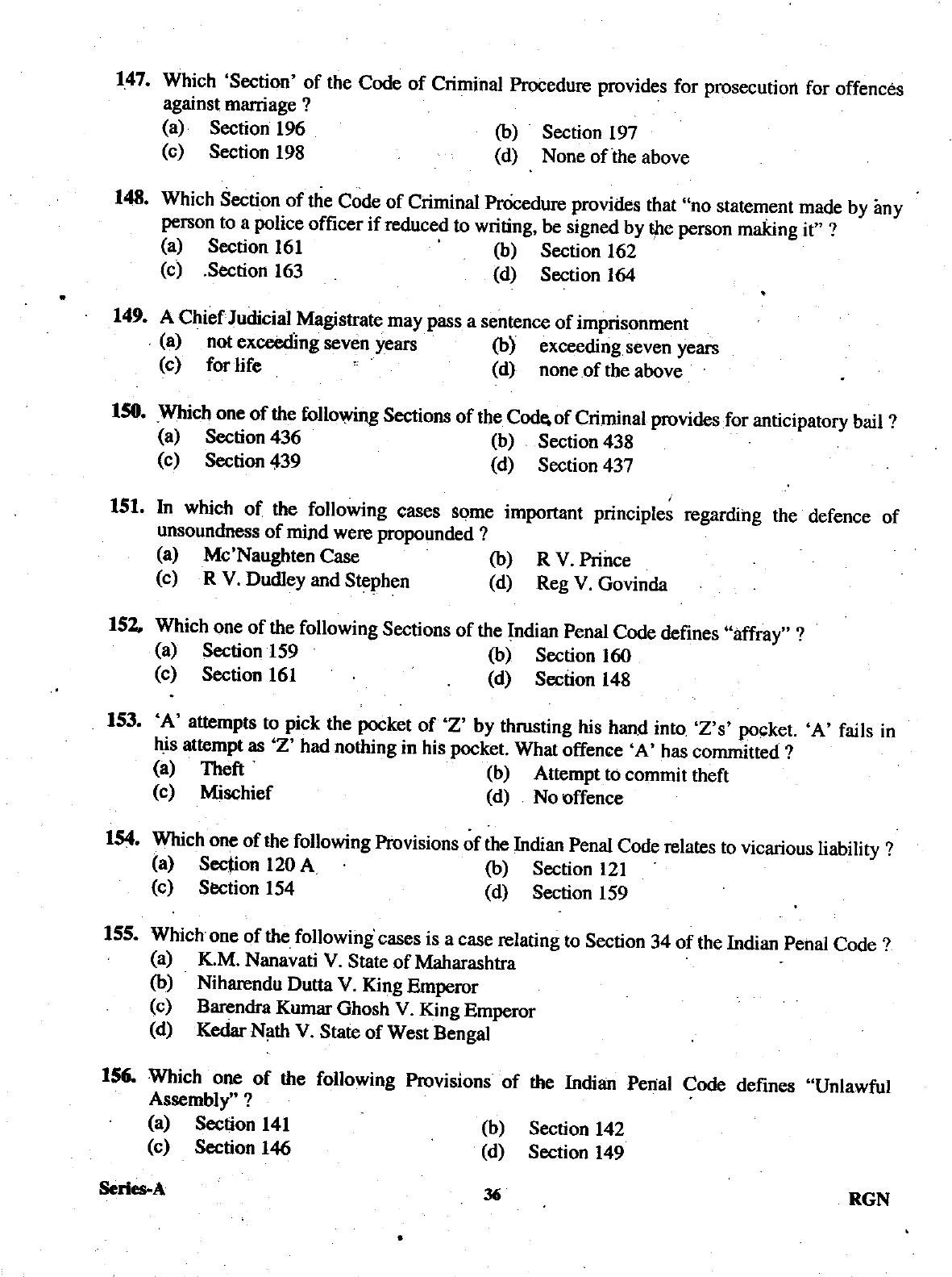 Uttarakhand Judicial Service Civil Judge (Junior Division) Exam-2009 Pre Examination  - Page 36