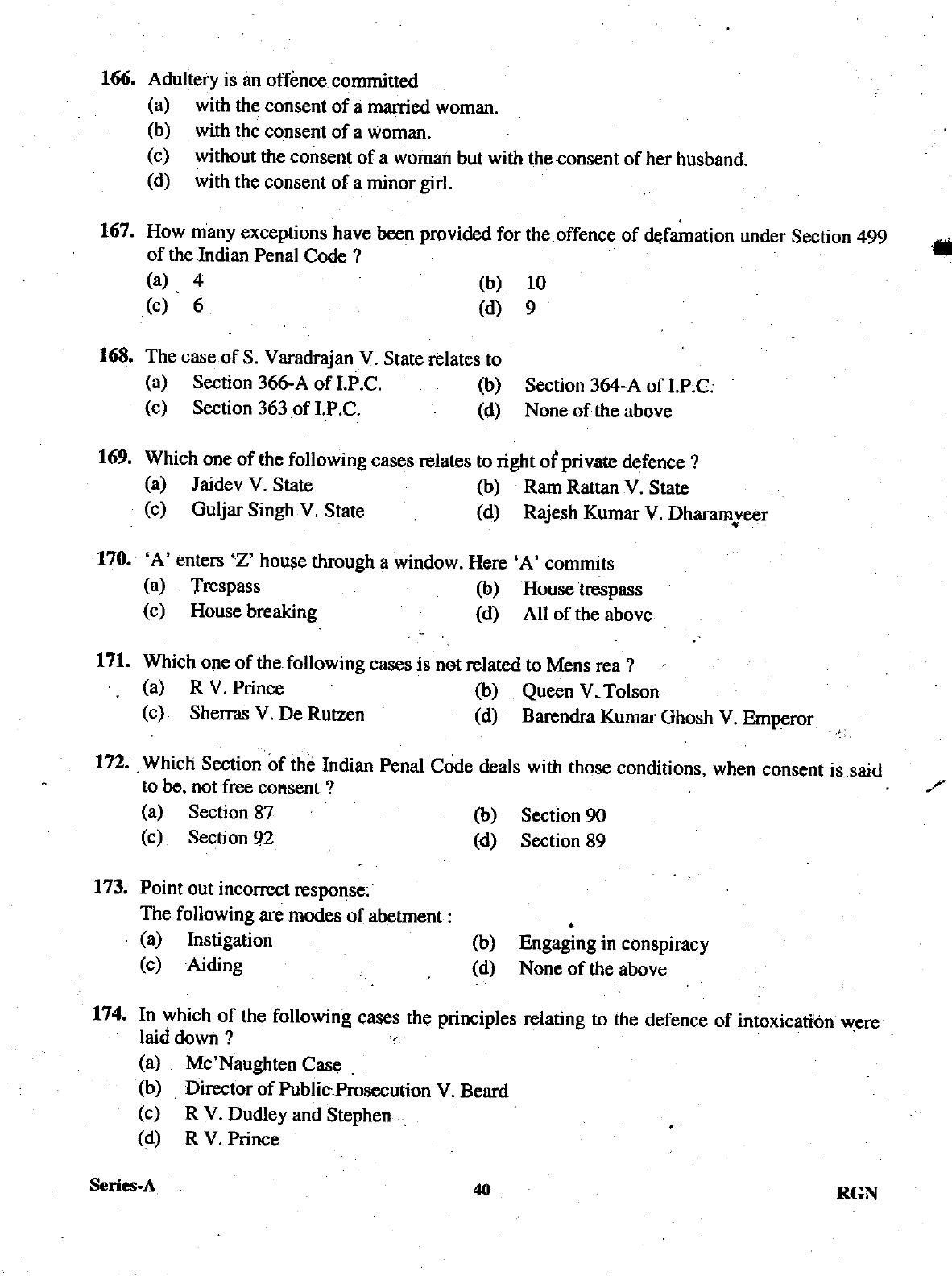 Uttarakhand Judicial Service Civil Judge (Junior Division) Exam-2009 Pre Examination  - Page 40