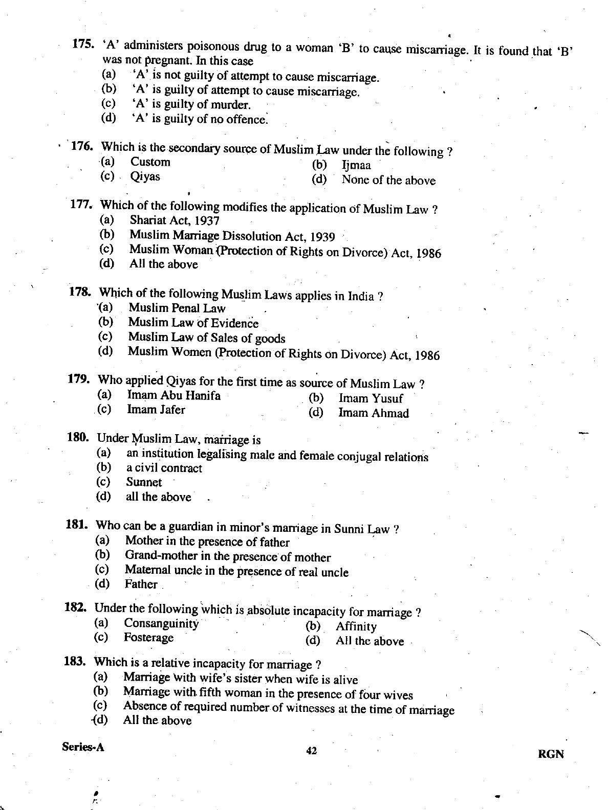 Uttarakhand Judicial Service Civil Judge (Junior Division) Exam-2009 Pre Examination  - Page 42