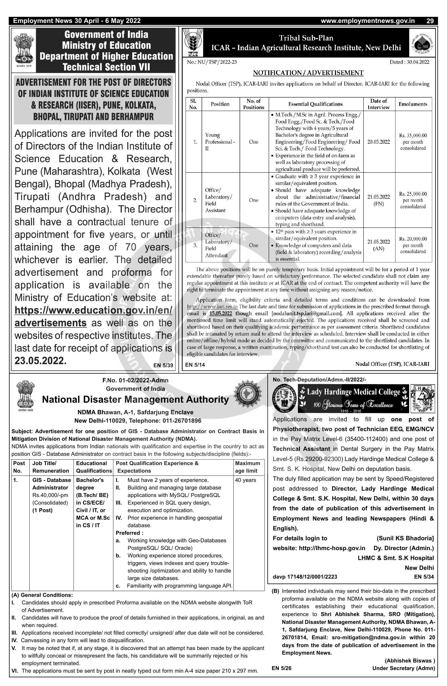 Lady Hardinge Medical College Physiotherapist, Technician Recruitment 2022 - Page 1