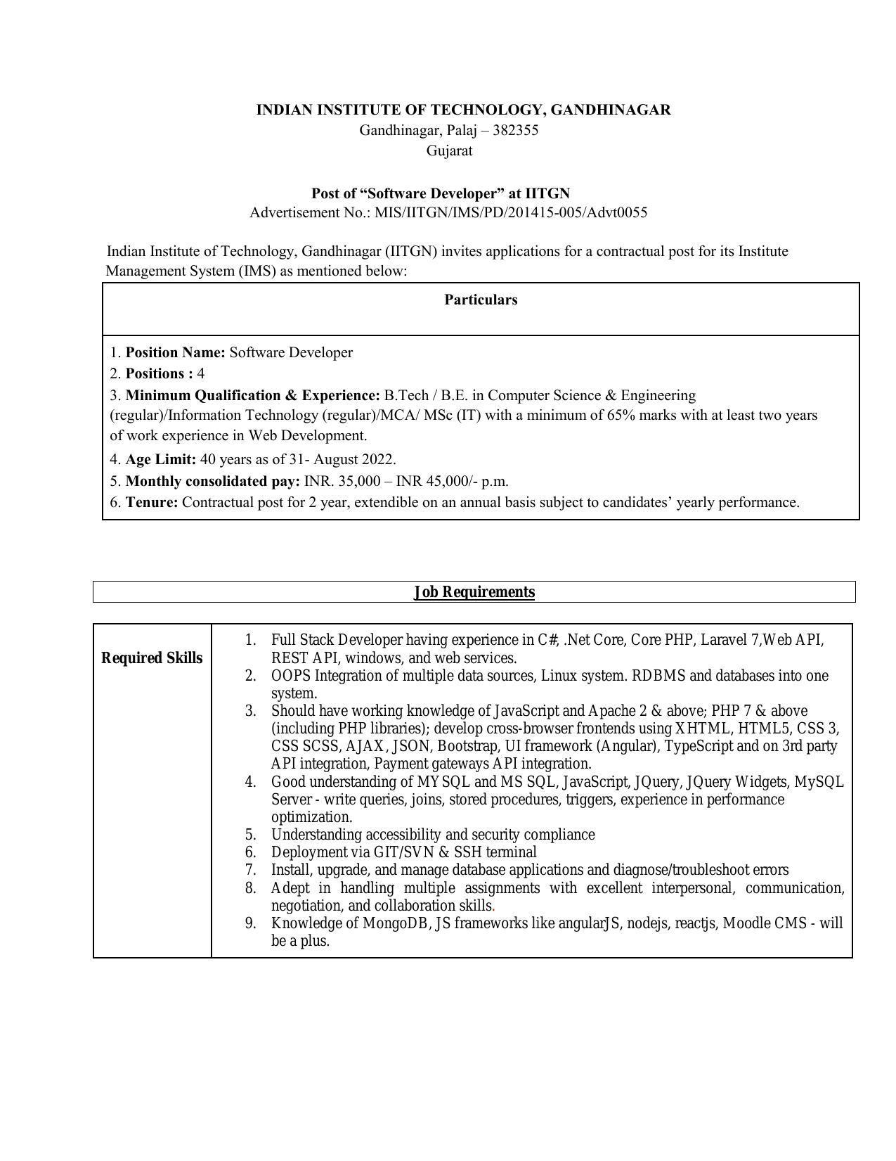 IIT Gandhinagar Invites Application for Software Developer Recruitment 2022 - Page 3