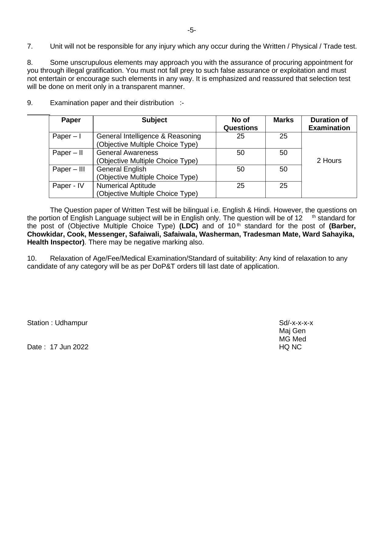 HQ Northern Command LDC, Safaiwala and Various Vacancy Recruitment 2022 - Page 4