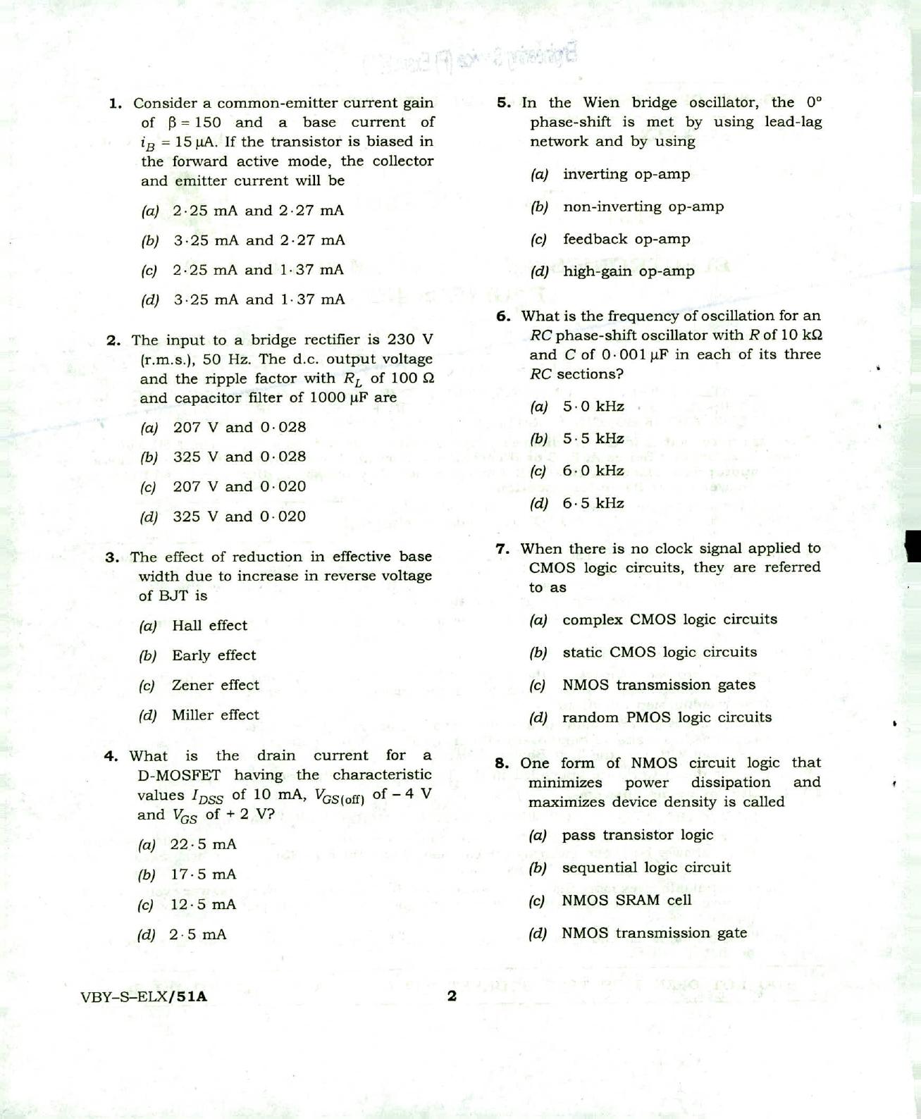 Electricity Department Lakshadweep Sample Papers: Electronic Engineering - Page 2