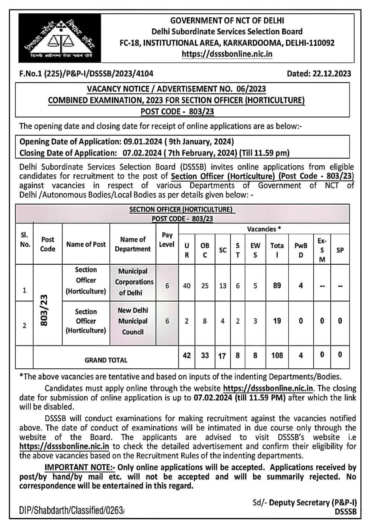 DSSSB Lower Division Clerk and Various Posts Recruitment 2023 - Page 1
