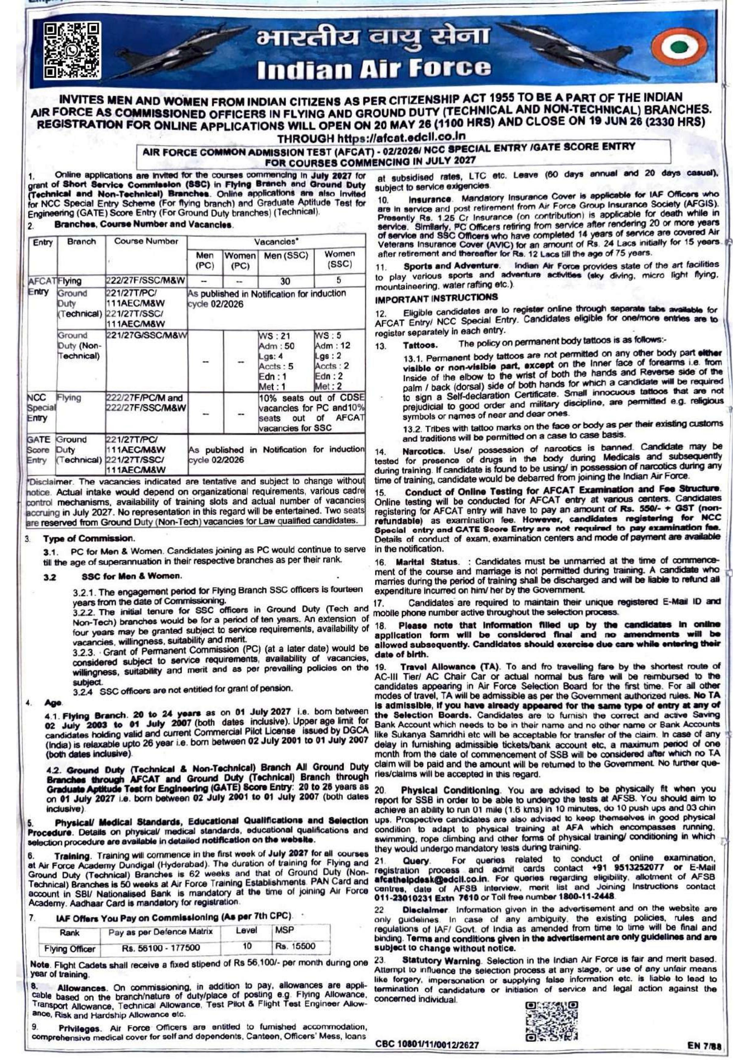 Indian Air Force AFCAT Recruitment 2026 for 300+ Commissioned Officer Posts - Page 1