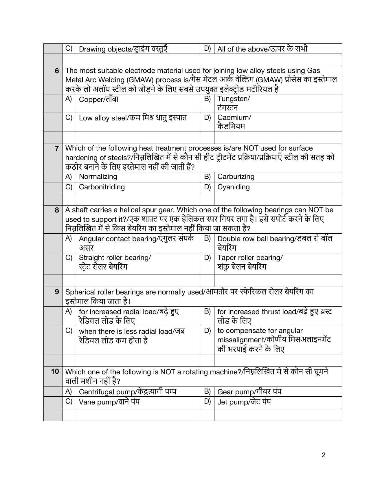 South Western Railway Senior Instructor Workshop Level 7 (Shift-1) Question Paper - Page 2