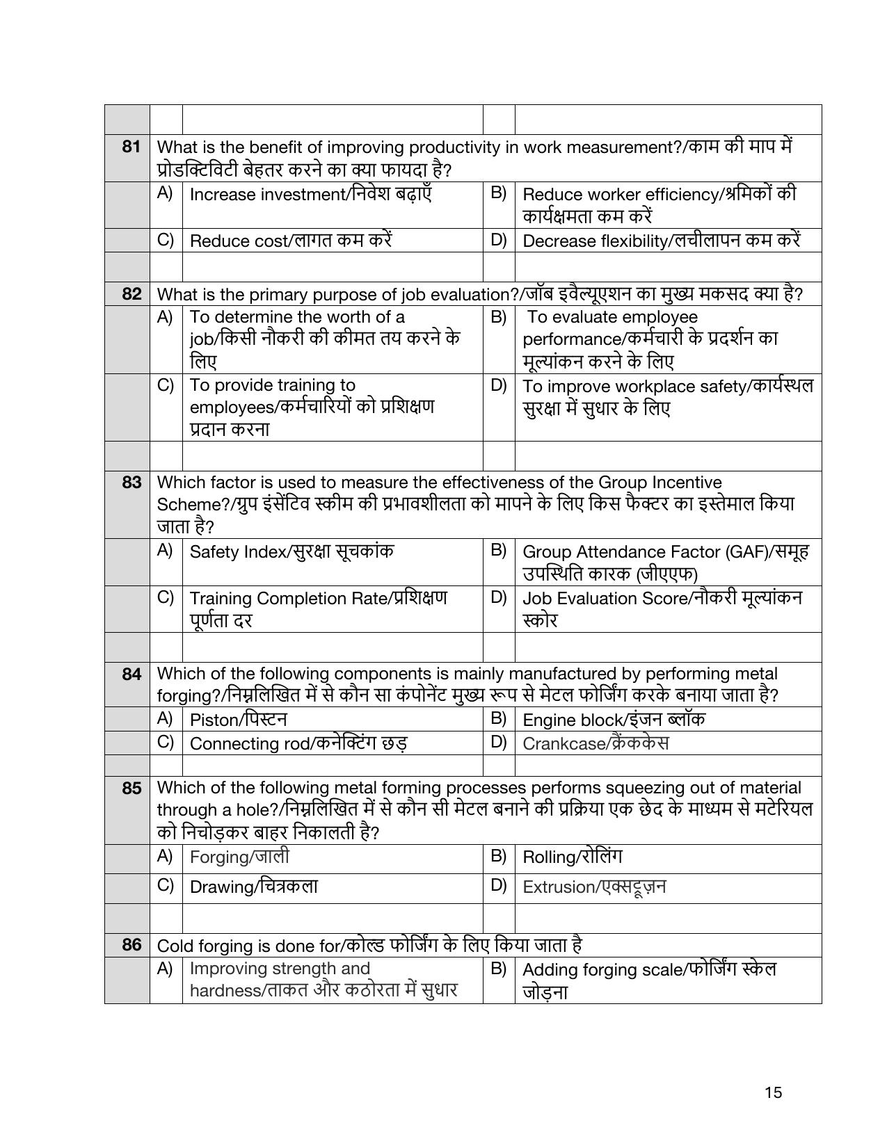 South Western Railway Senior Instructor Workshop Level 7 (Shift-1) Question Paper - Page 15