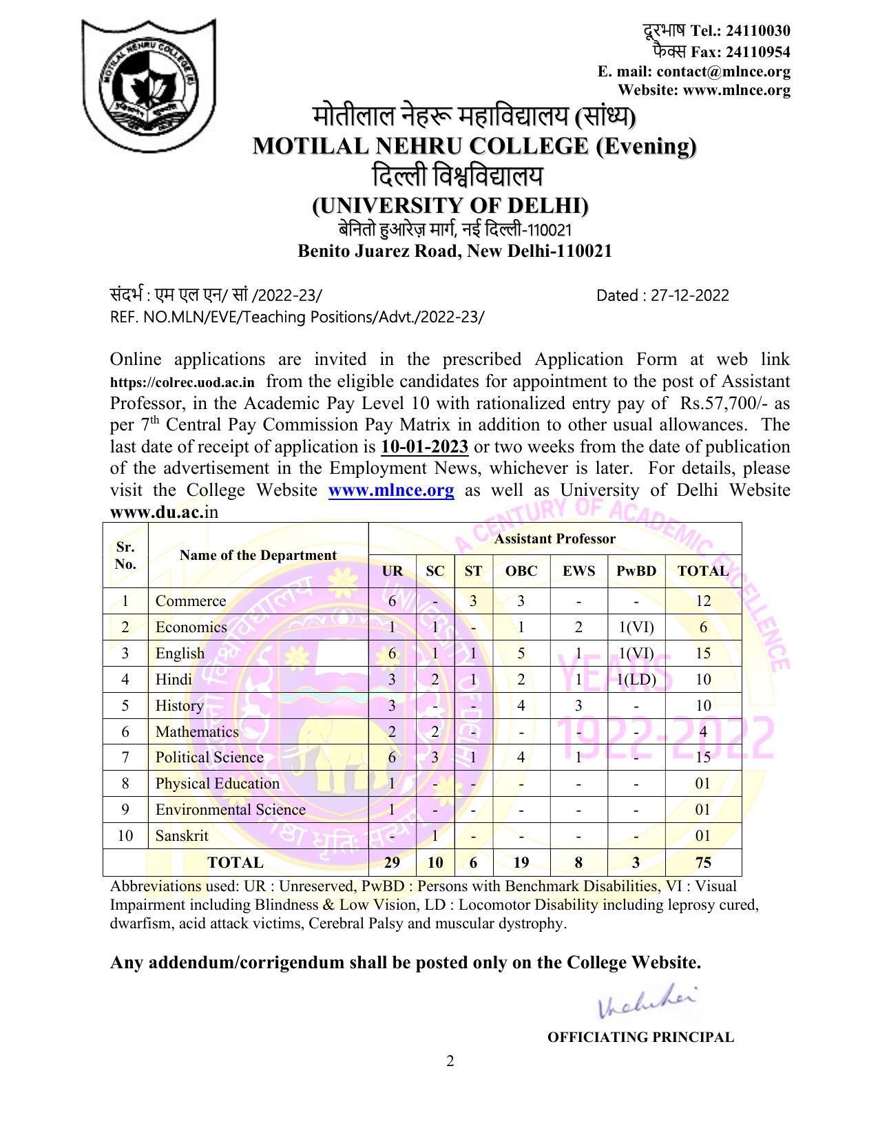 Motilal Nehru College (Evening) Invites Application for 75 Assistant Professor Recruitment 2022 - Page 2