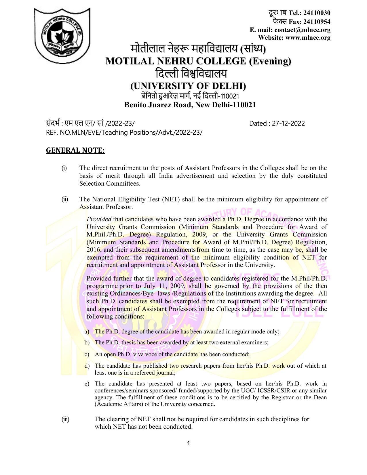 Motilal Nehru College (Evening) Invites Application for 75 Assistant Professor Recruitment 2022 - Page 13