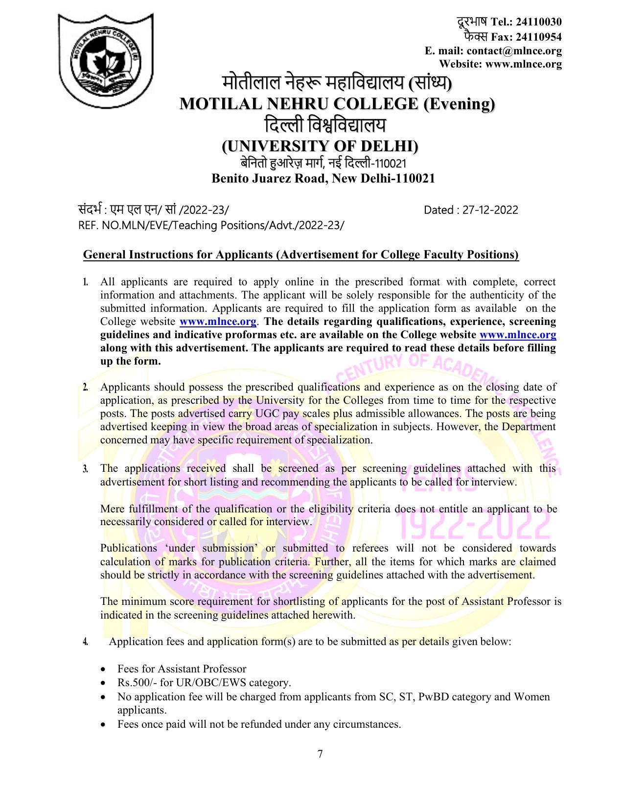 Motilal Nehru College (Evening) Invites Application for 75 Assistant Professor Recruitment 2022 - Page 10