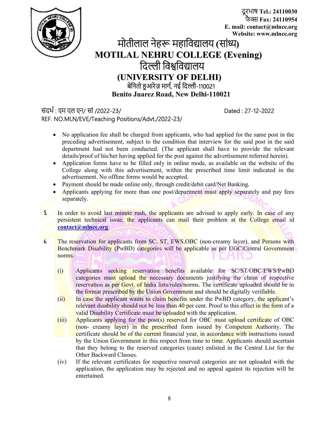 Motilal Nehru College (Evening) Invites Application for 75 Assistant Professor Recruitment 2022 - Page 12