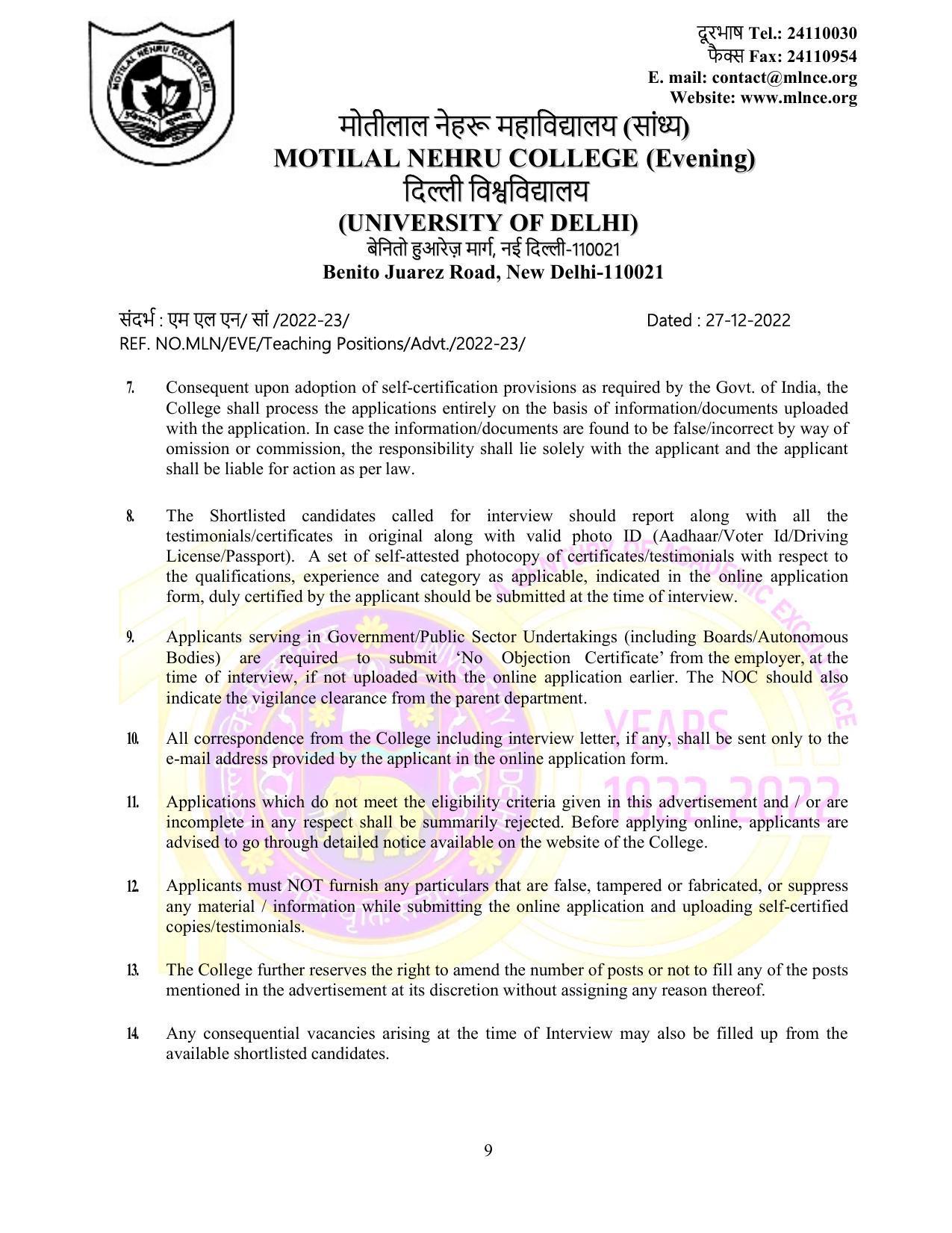 Motilal Nehru College (Evening) Invites Application for 75 Assistant Professor Recruitment 2022 - Page 3