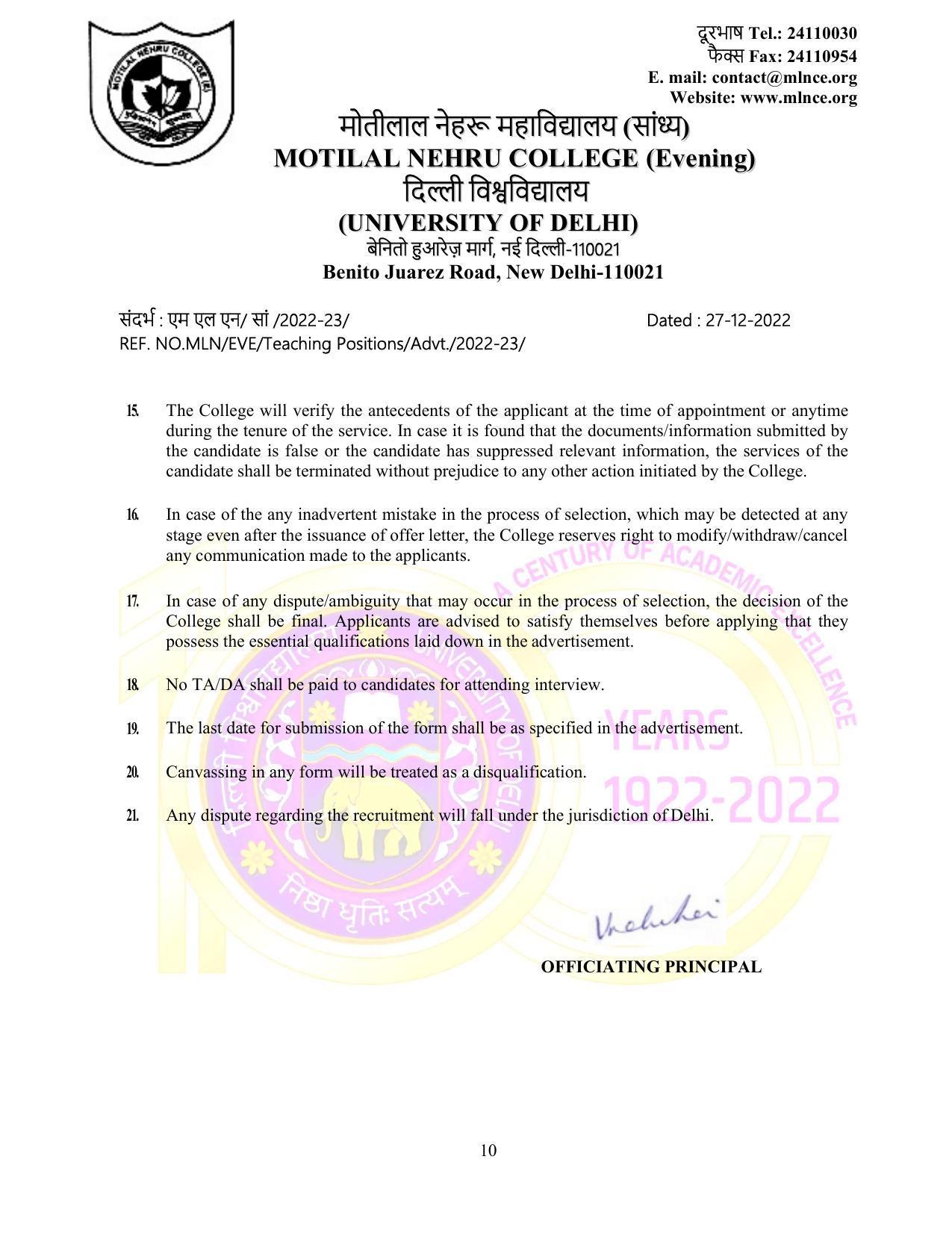 Motilal Nehru College (Evening) Invites Application for 75 Assistant Professor Recruitment 2022 - Page 5